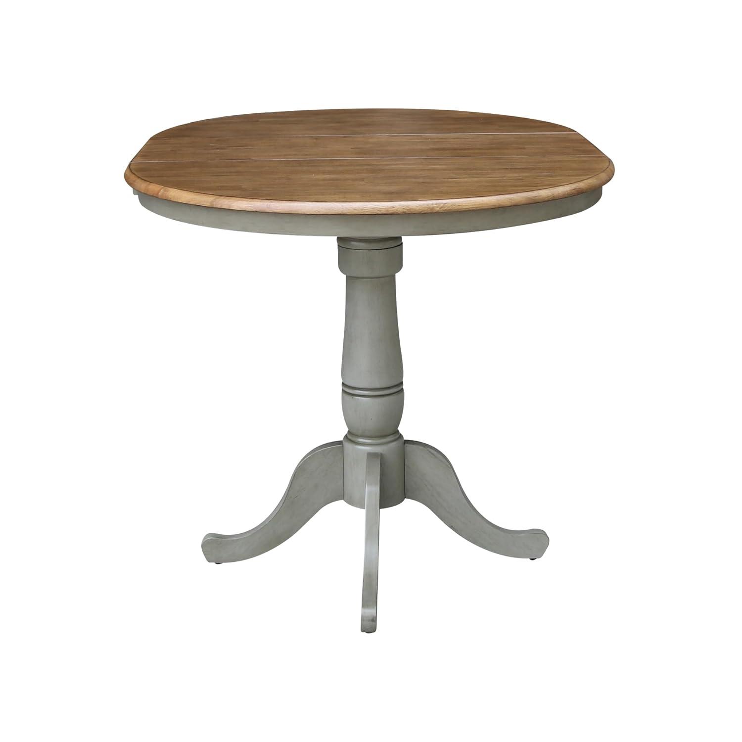 36 in. Round Top Pedestal Counter Height Table with 12 in. Leaf, Hickory & Stone