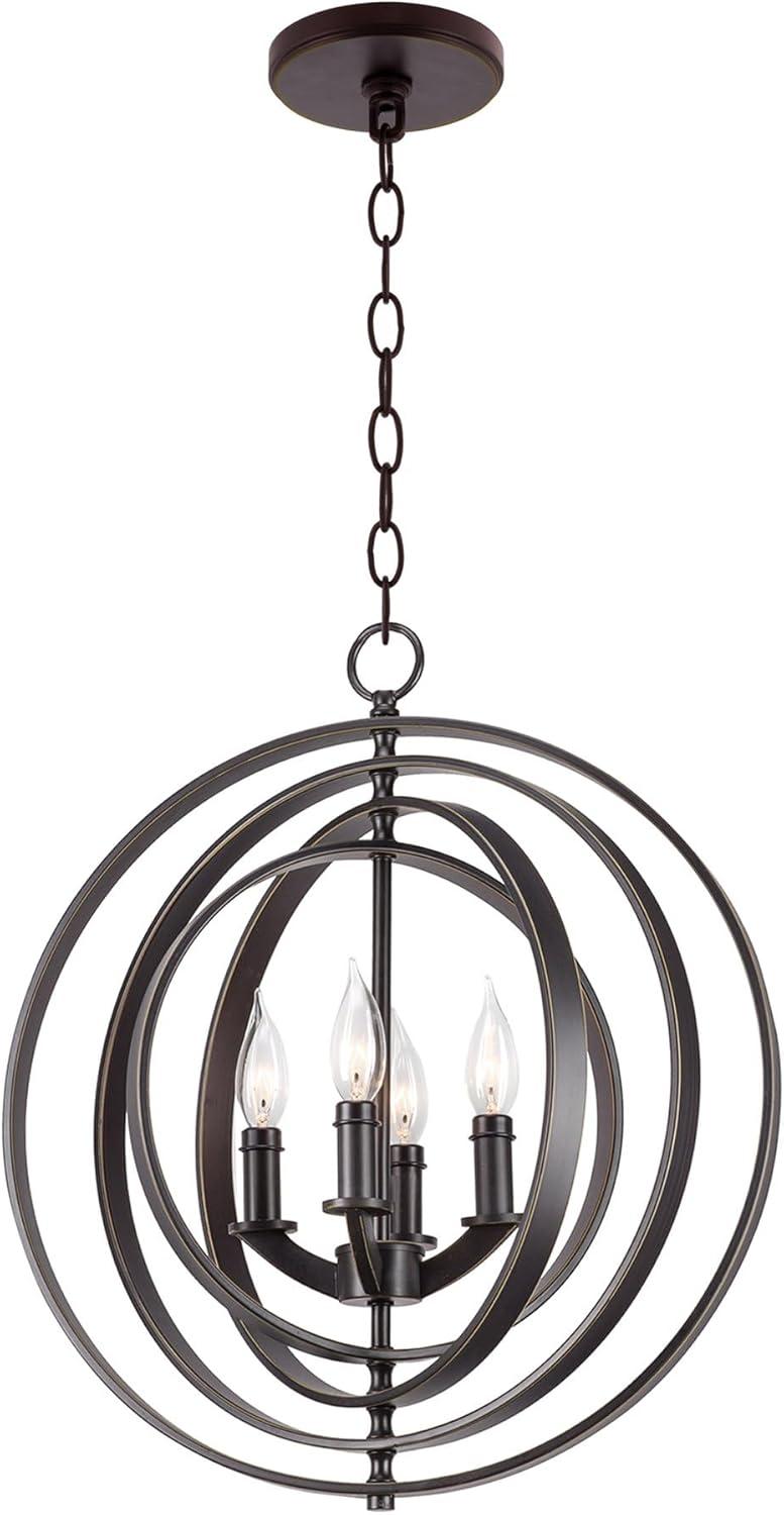 Kira Home Orbits 21" Farmhouse Orb/Globe Pendant Chandelier, Pivoting Interlocking Rings, Adjustable Height, Hand