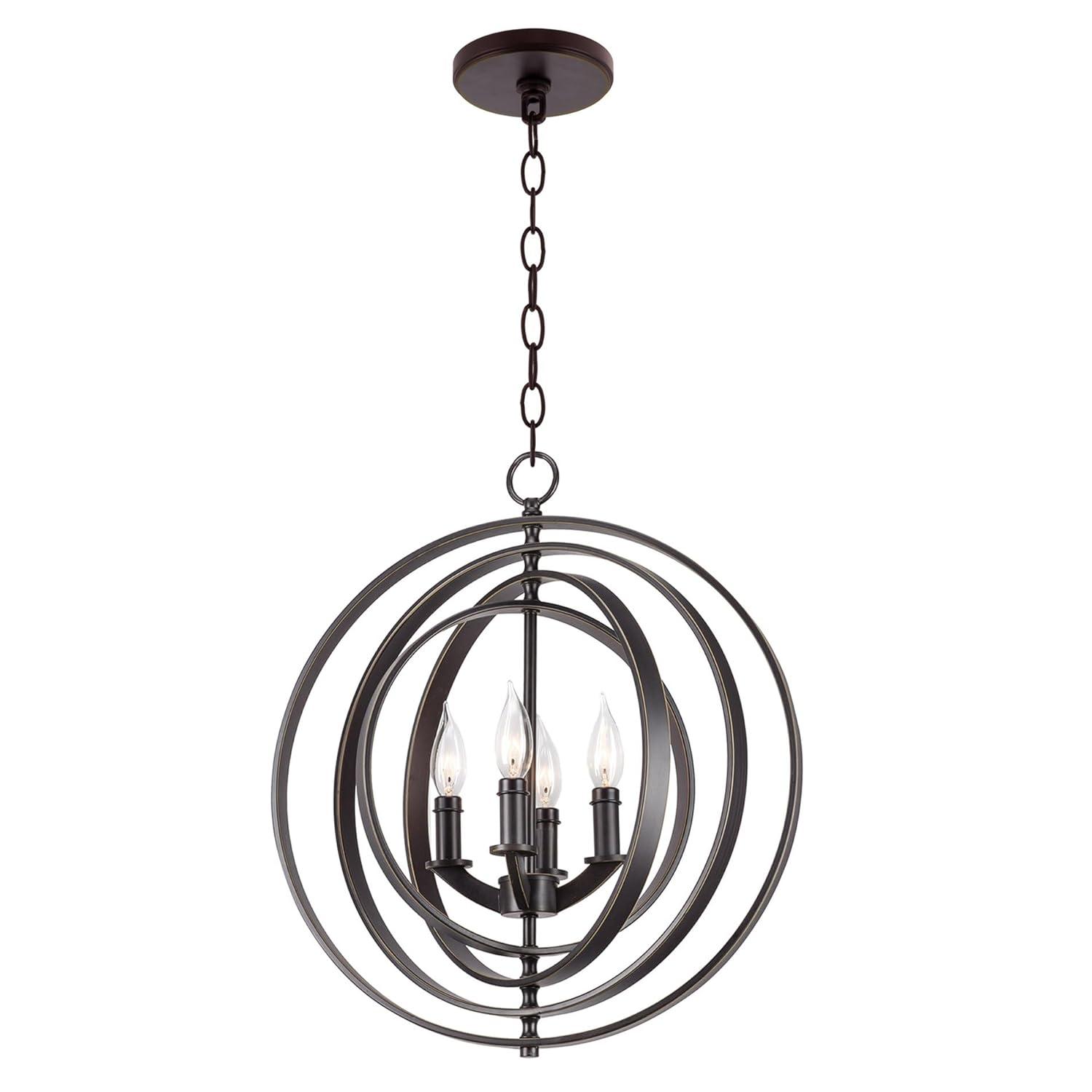 Kira Home Orbits 21" Farmhouse Orb/Globe Pendant Chandelier, Pivoting Interlocking Rings, Adjustable Height, Hand