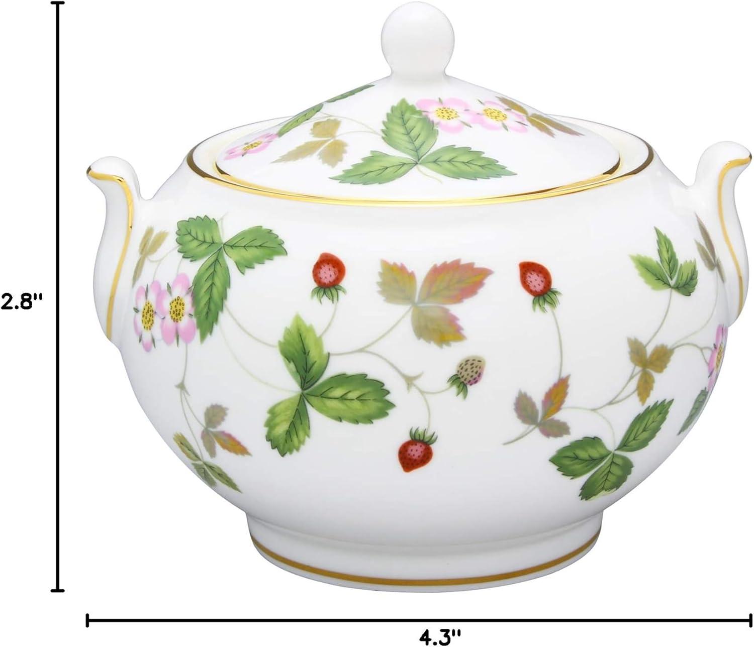 Wild Strawberry Floral Round Sugar Bowl with Gold Trim