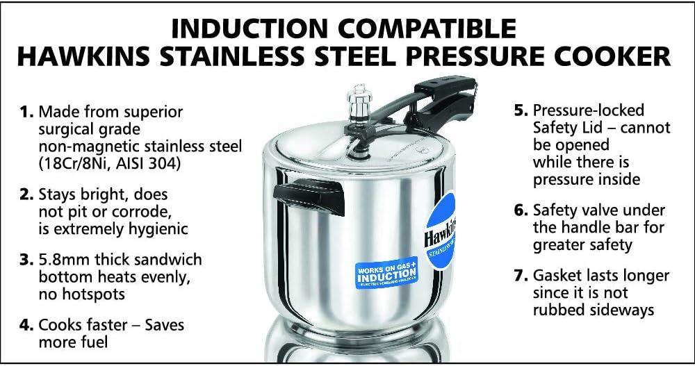 Hawkins B65 Stainless Steel Pressure Cooker - 6 Litres