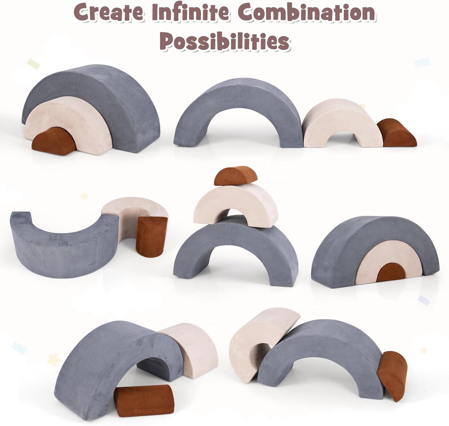 OLAKIDS Climbing Toys for Toddlers, 3pc Foam Climbing Blocks Rainbow Shaped Indoor Play Set, Soft Equipment Modulars Rainbow Crawling Tunnel Playroom Couch for Children Playroom Baby