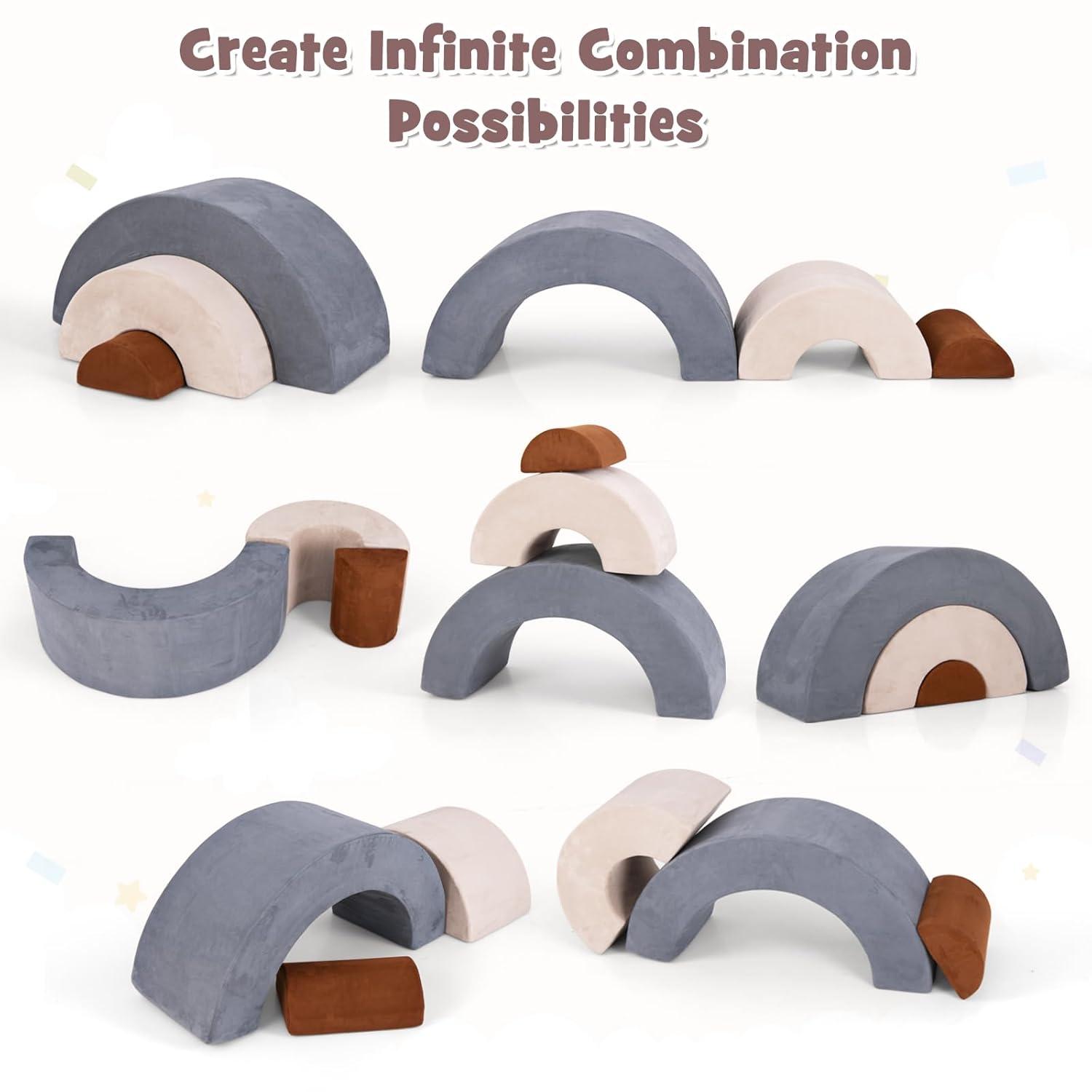 OLAKIDS Climbing Toys for Toddlers, 3pc Foam Climbing Blocks Rainbow Shaped Indoor Play Set, Soft Equipment Modulars Rainbow Crawling Tunnel Playroom Couch for Children Playroom Baby