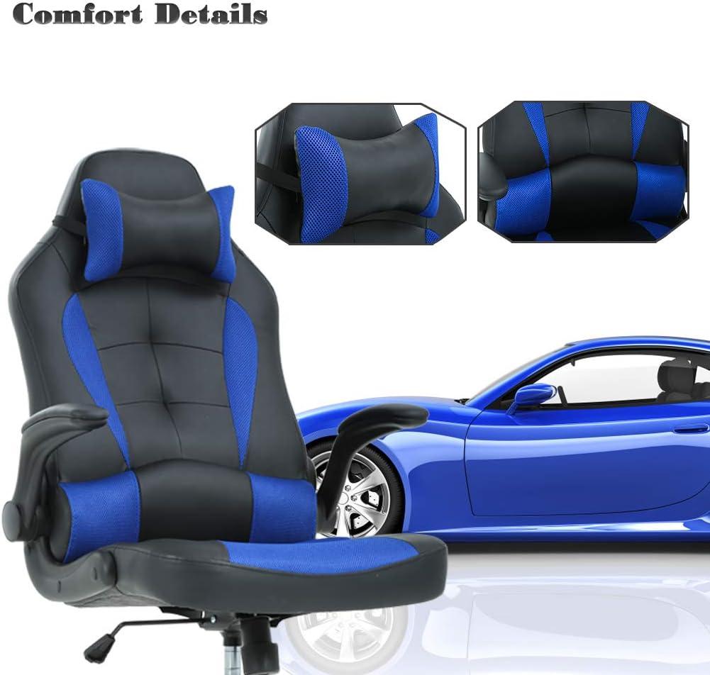 Adjustable Blue and Black PU Leather Gaming Chair with Lumbar Support