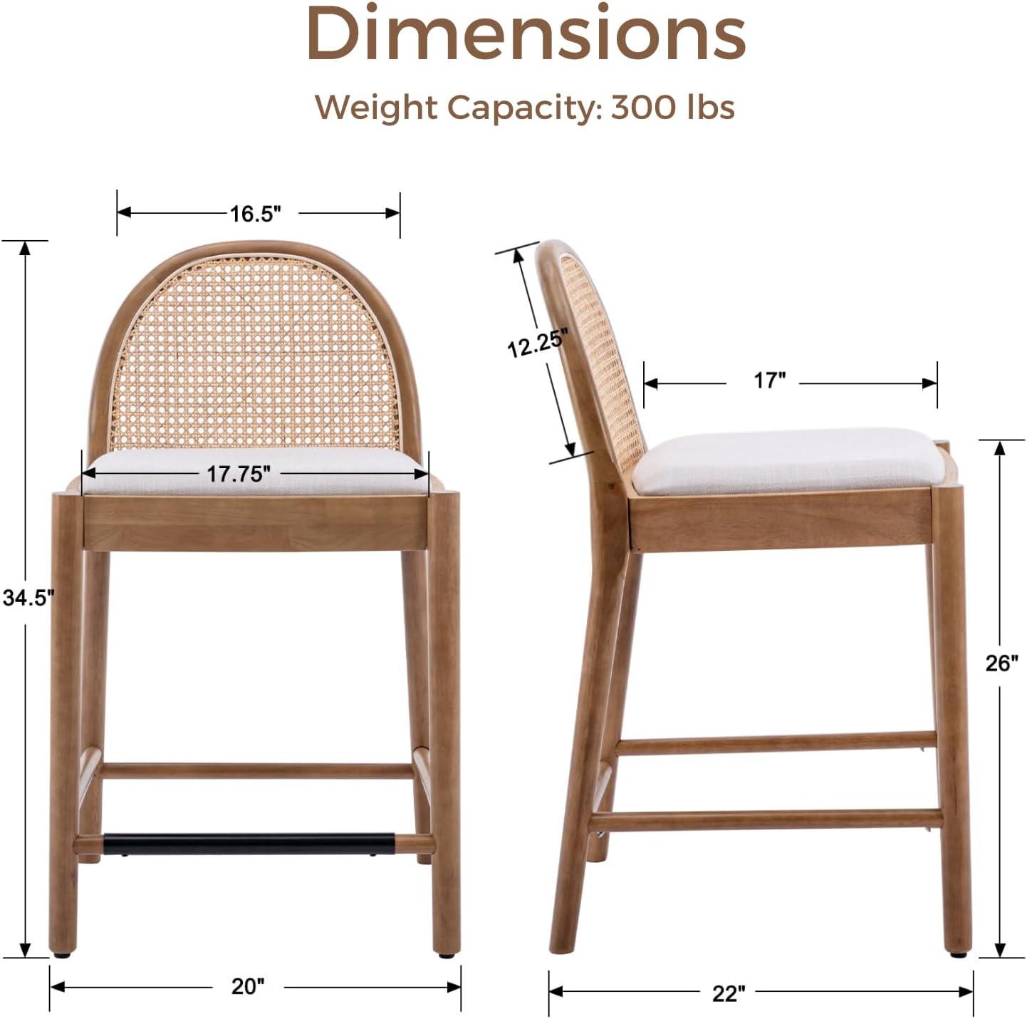 Emington Modern Bar Stools Counter Height Bar Stools with Rattan Backrests and Wood Frame (Set of 2)