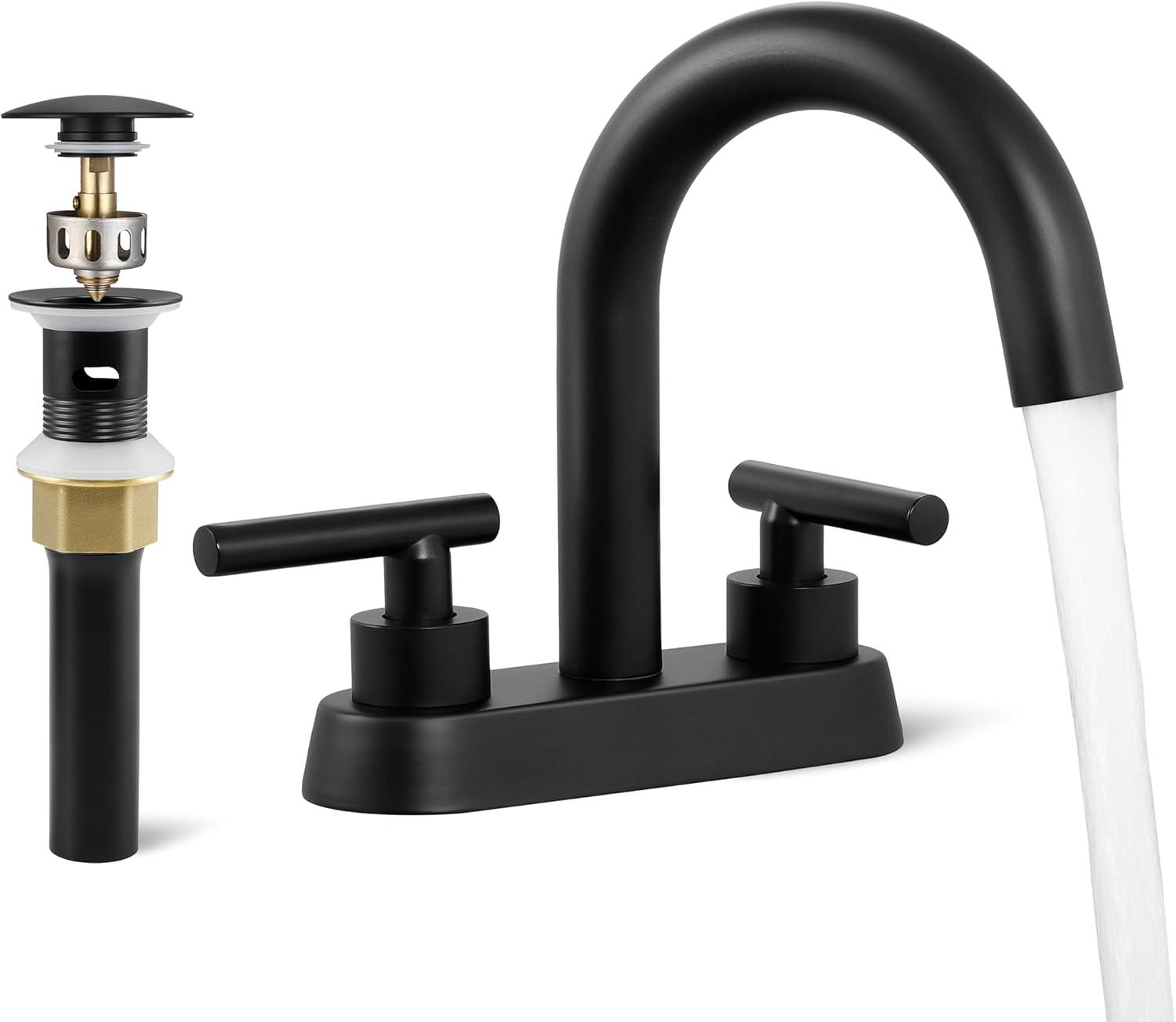 KES 4 Inch Centerset Faucet 2-Handle Bathroom Faucet with Drain Assembly Matte Black