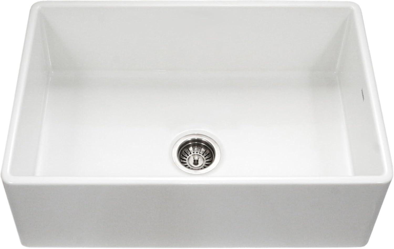 White Fireclay Farmhouse Single Bowl Apron Front Sink