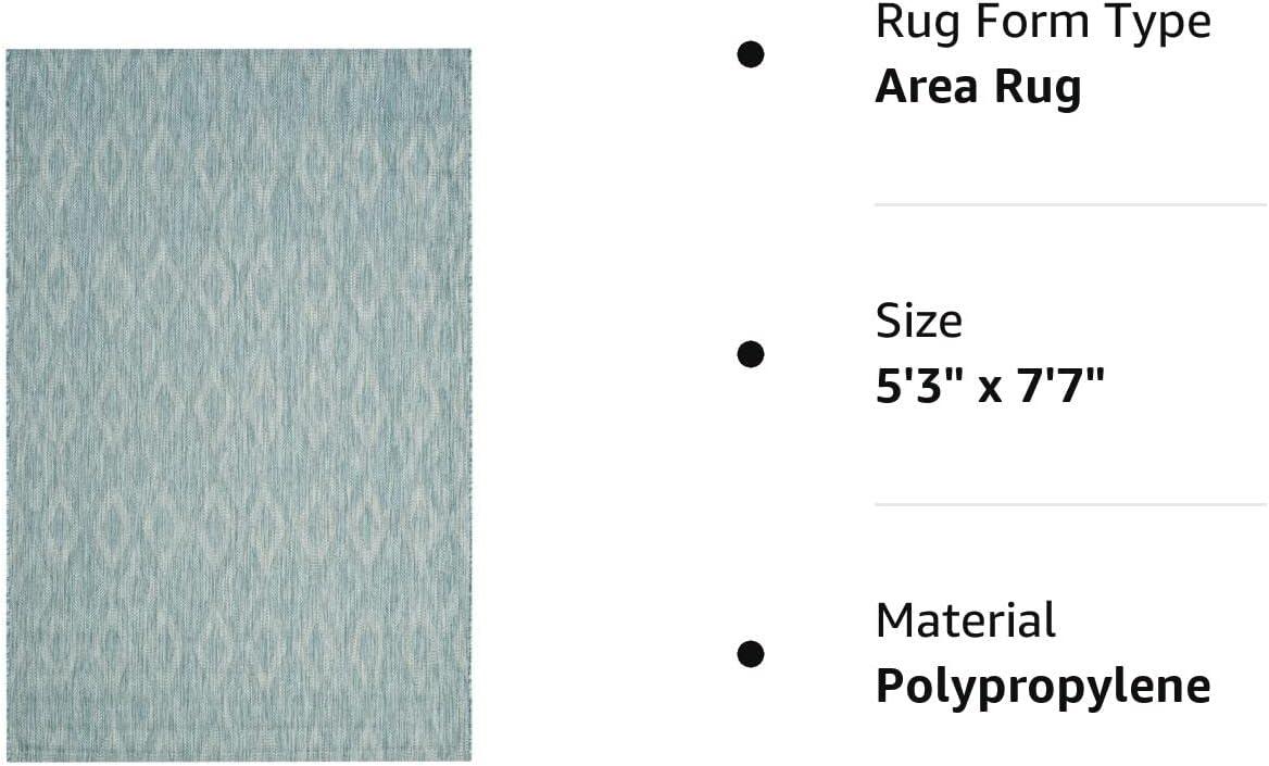 Aqua Diamond Weave 5'3" x 7'7" Synthetic Round Area Rug