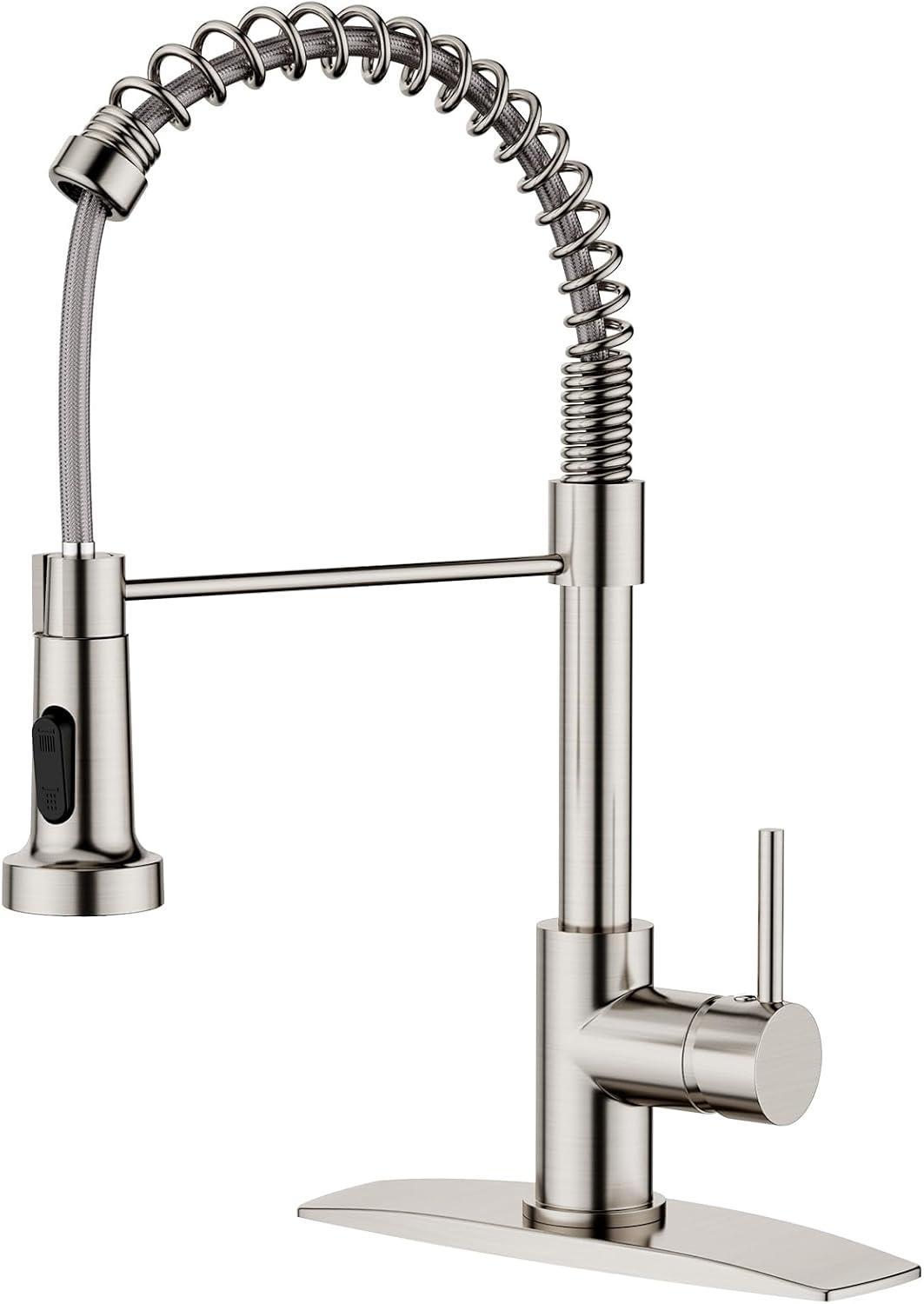 Brushed Nickel Stainless Steel Kitchen Faucet with Pull Down Sprayer