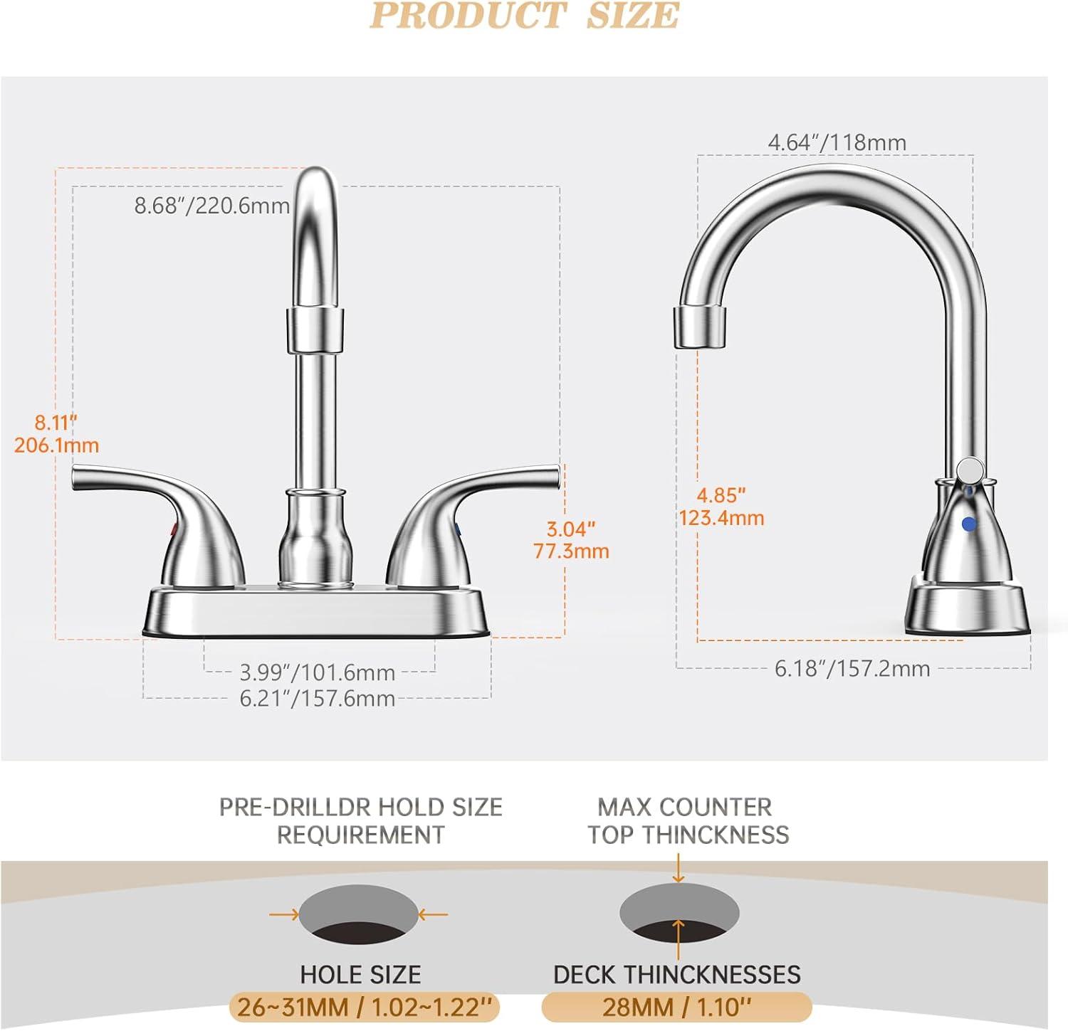Phiestina Centerset 4 Inch 2 or 3 Holes Brushed Nickel Bathroom Faucet, Vanity Sink Faucet with 360 Swivel Spout, Metal Pop-up Drain and Water Supply Lines, JC180-BN