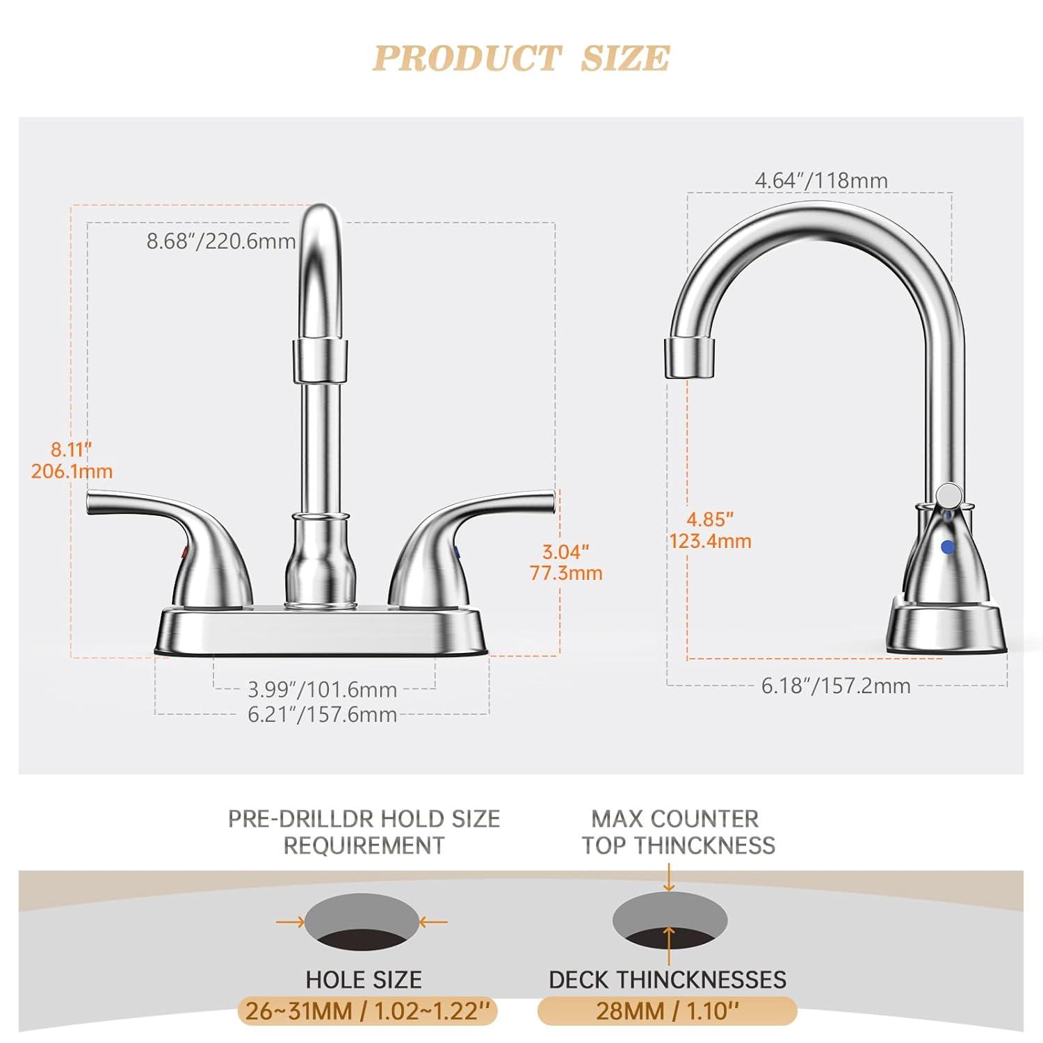Phiestina Centerset 4 Inch 2 or 3 Holes Brushed Nickel Bathroom Faucet, Vanity Sink Faucet with 360 Swivel Spout, Metal Pop-up Drain and Water Supply Lines, JC180-BN