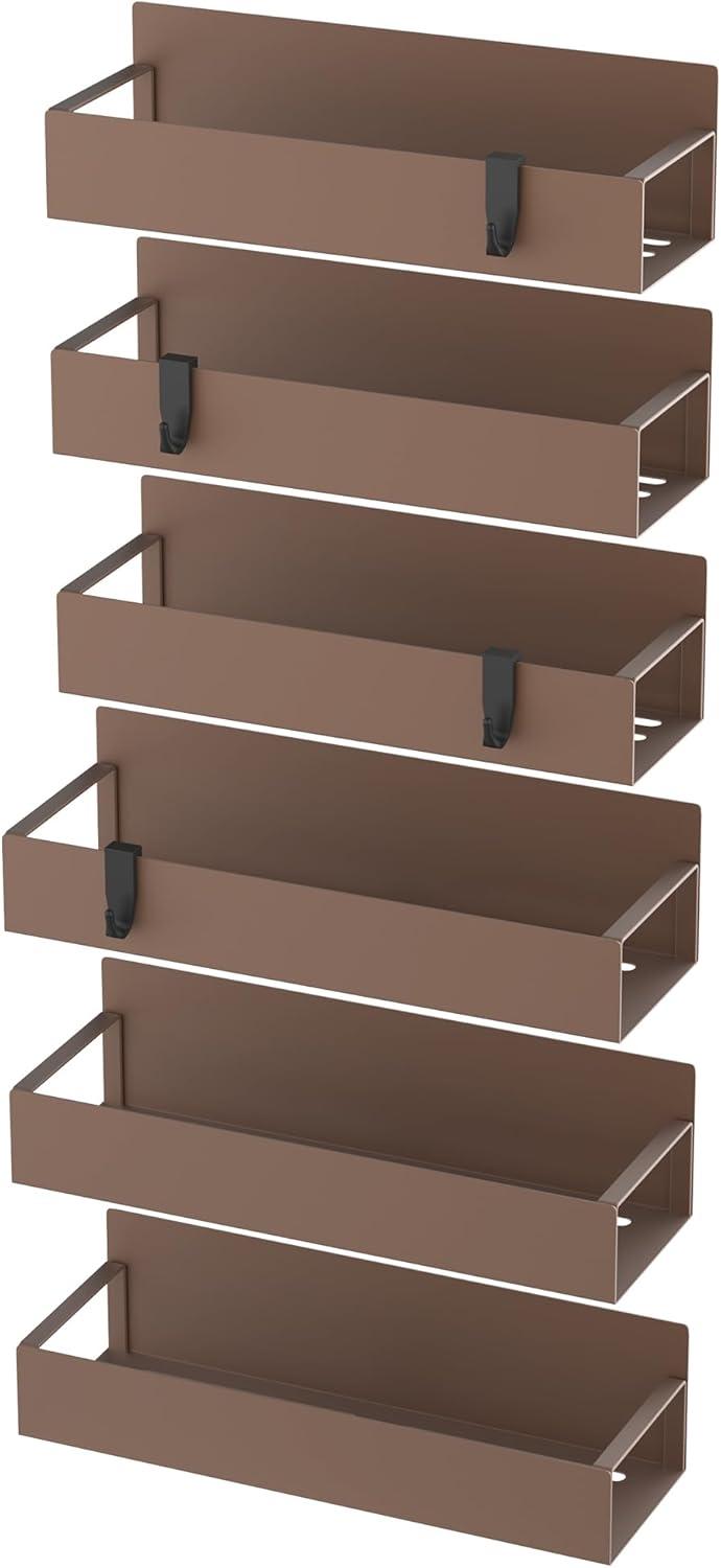 Prep & Savour 6 Pack Magnetic Spice Rack Organizer, Metal, Bronze