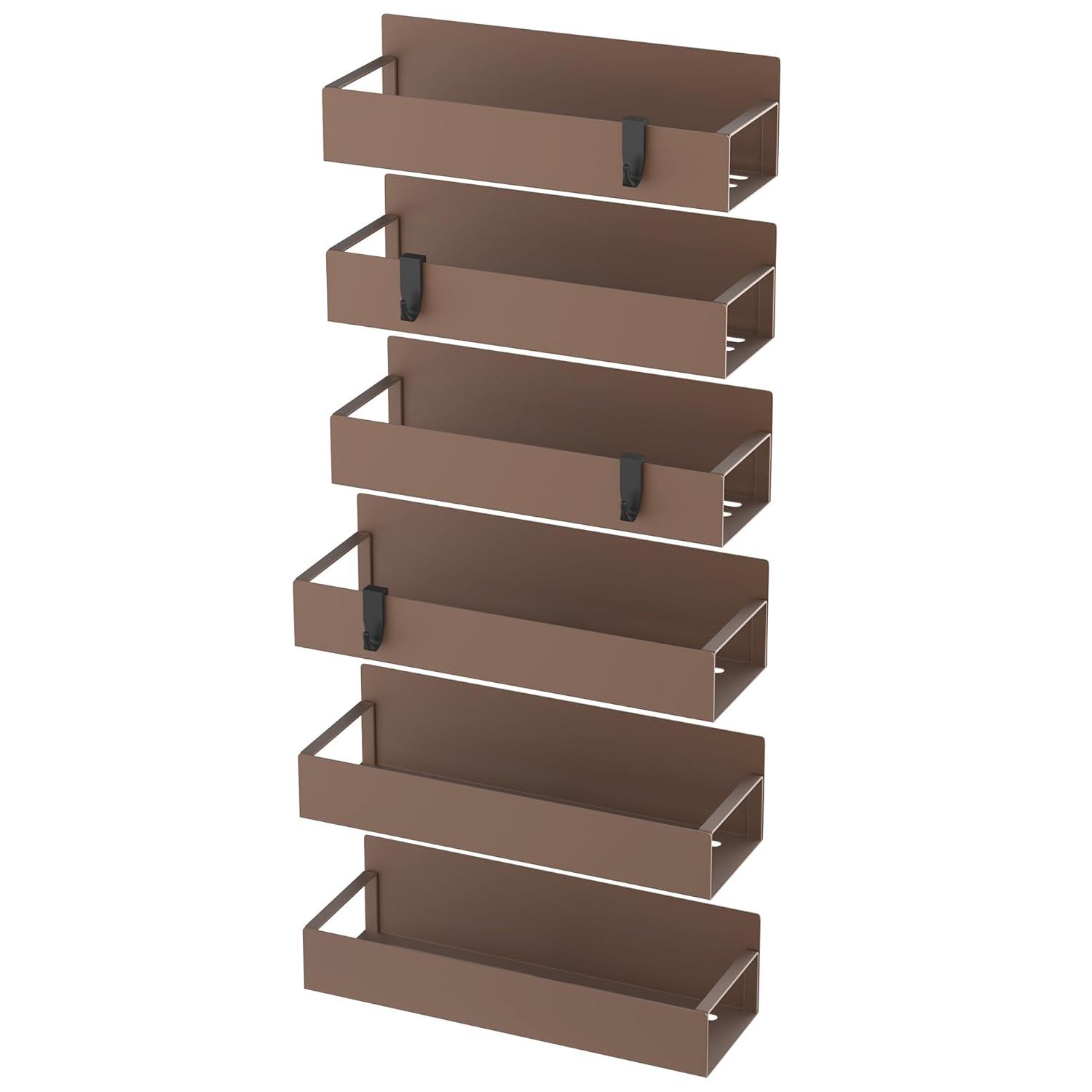 Prep & Savour 6 Pack Magnetic Spice Rack Organizer, Metal, Bronze