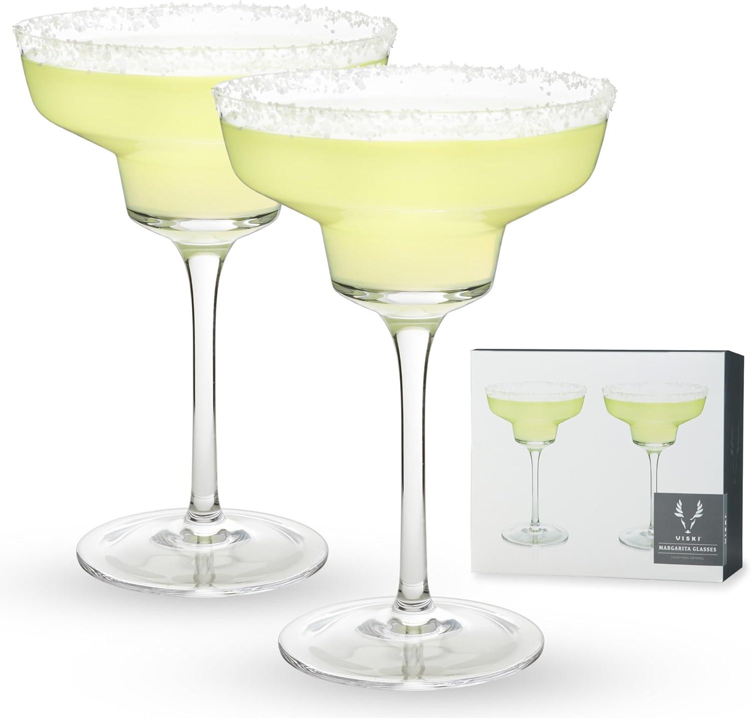 Viski Raye Angled Stemmed Margarita Glasses Set of 2 - Premium Crystal Clear Margarita Cocktail Glasses Drink Gift Set - 12oz