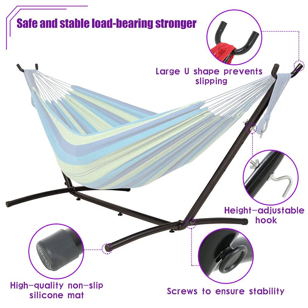 SUNDAN Two Person Hammock Adjustable Hammock Bed with Space Saving Steel Stand Portable Carrying Case Easy Set Up Indoor Hammock Standing Hammock for Outside Hammock Stand Portable