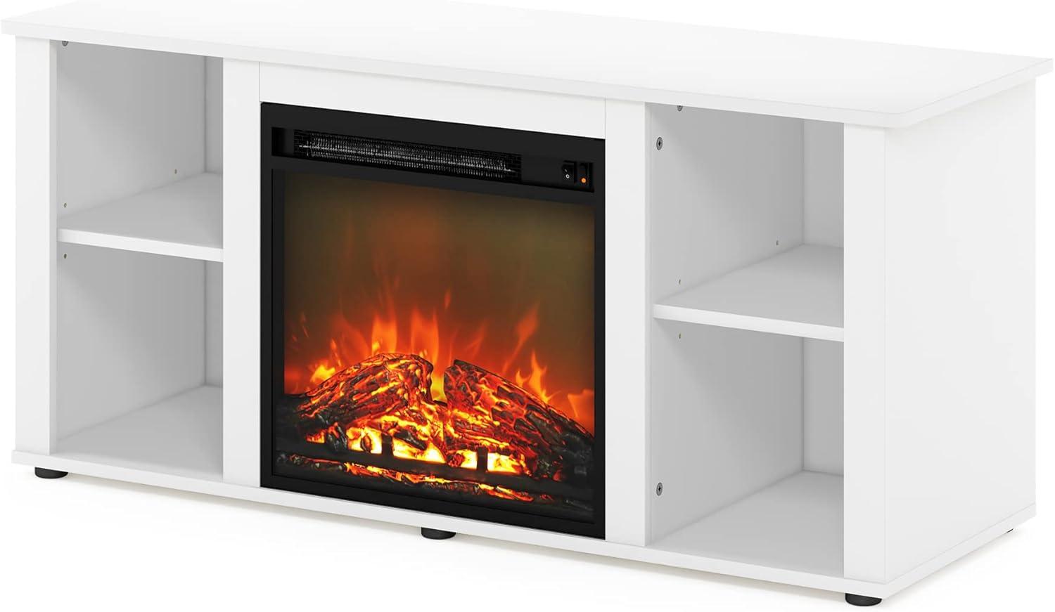 Furinno Fireplace TV Stand Entertainment Center TV Console Cabinet w/Open Storage Shelf for TV up to 55",White