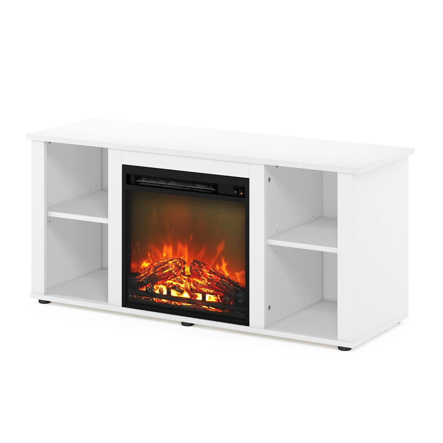 Furinno Fireplace TV Stand Entertainment Center TV Console Cabinet w/Open Storage Shelf for TV up to 55",White