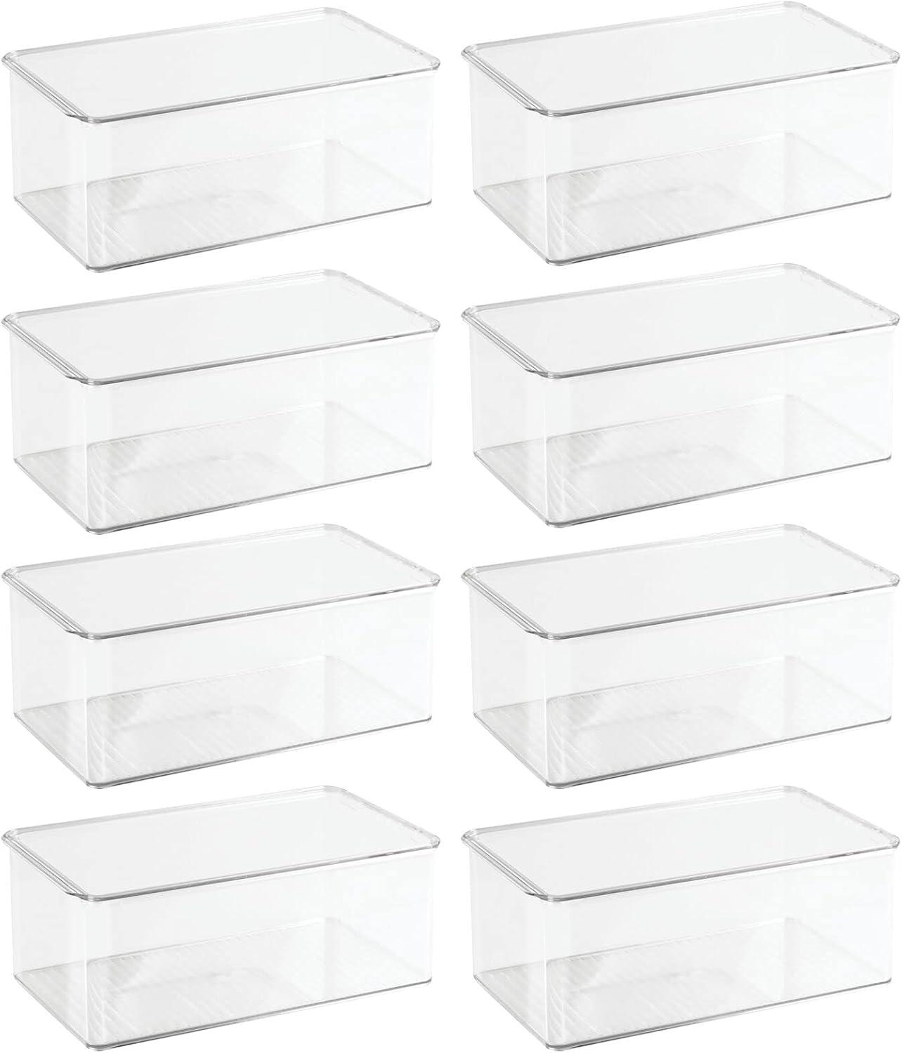 mDesign Plastic Stackable Toy Storage Bin Box with Hinge Lid, 8 Pack - Clear