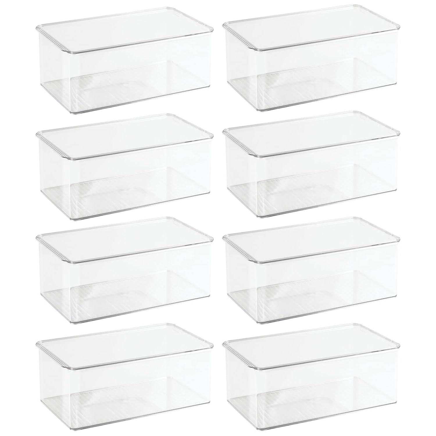 mDesign Plastic Stackable Toy Storage Bin Box with Hinge Lid, 8 Pack - Clear