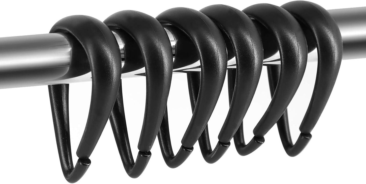 Top-spring Shower Curtain Hooks Black Plastic Shower Curtain Rings, Drop Shaped Shower Hooks for Curtain Bathroom Shower Rod - Set of 12