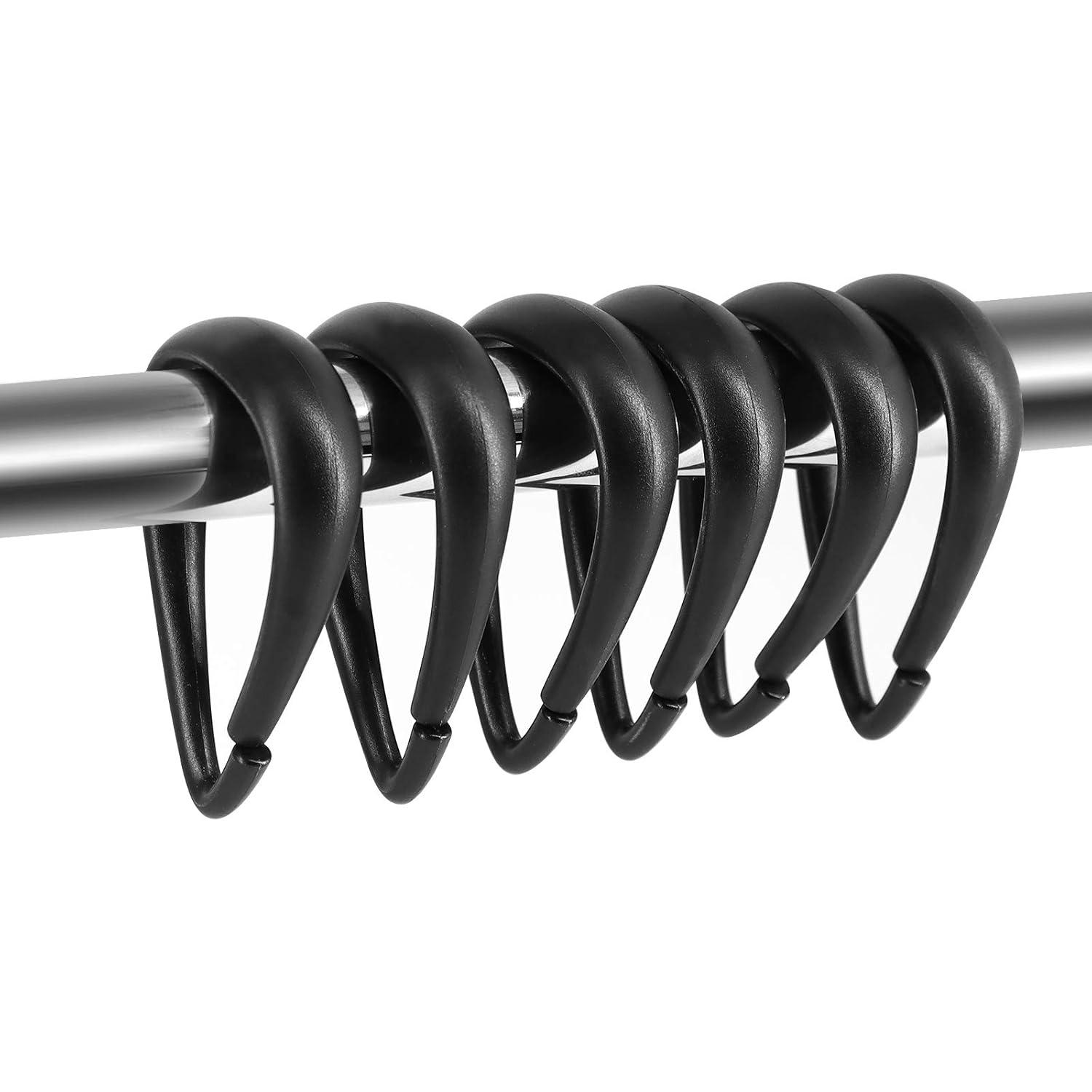 Top-spring Shower Curtain Hooks Black Plastic Shower Curtain Rings, Drop Shaped Shower Hooks for Curtain Bathroom Shower Rod - Set of 12