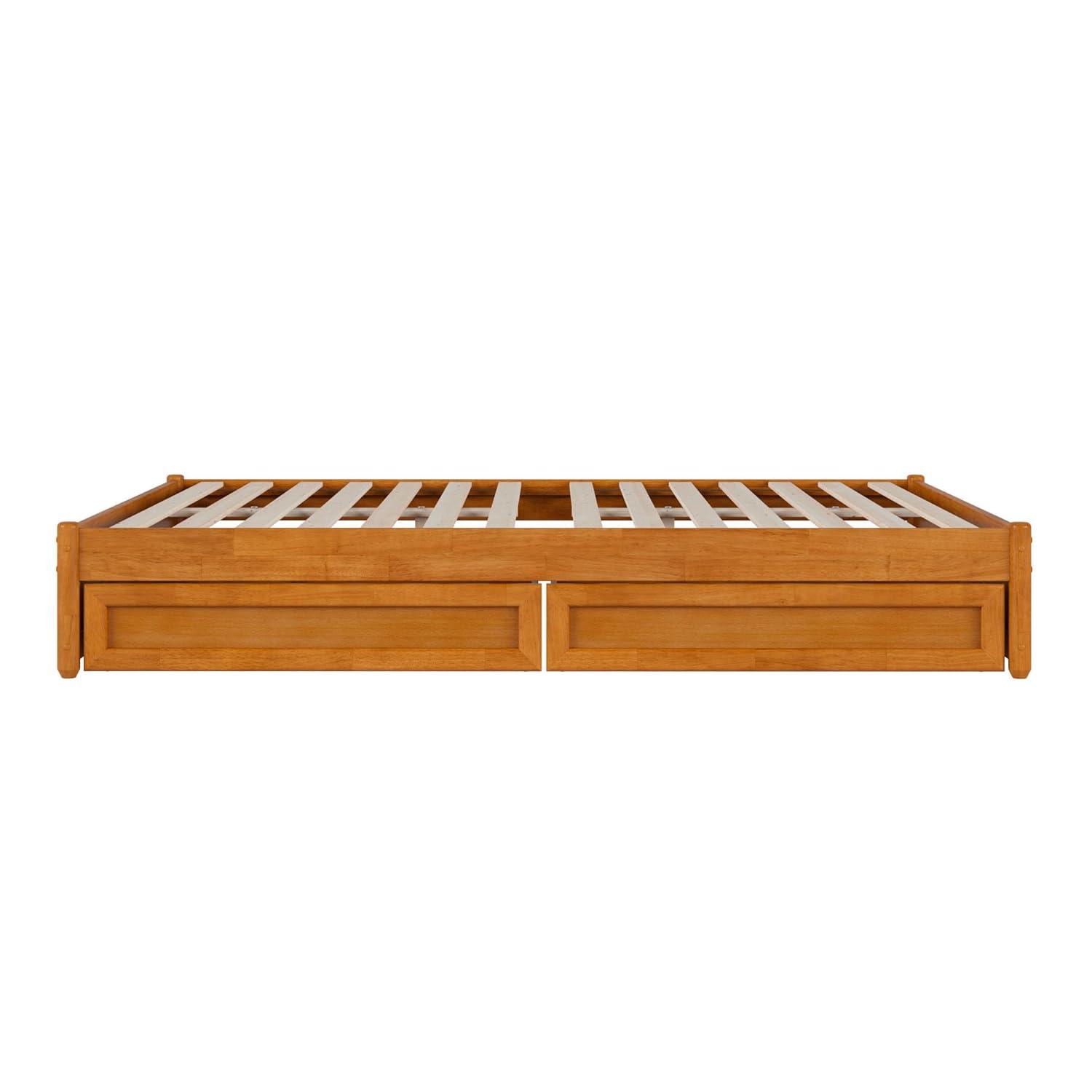 Barcelona Queen Wood Panel Platform Bed with Storage Drawers in Light Toffee