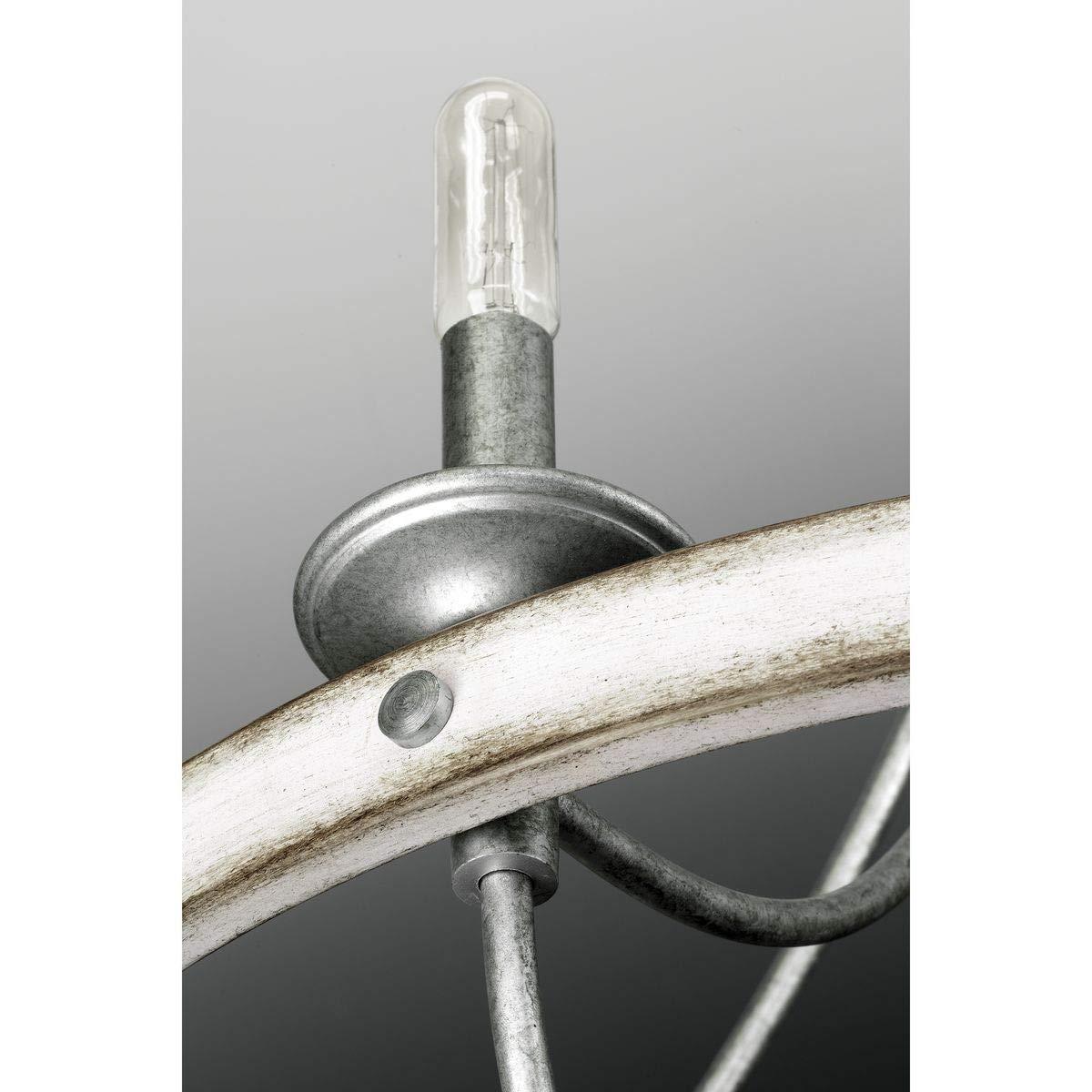 Progress Lighting Gulliver 5-Light Chandelier, Galvanized Finish, Wood Grained Texture Shade