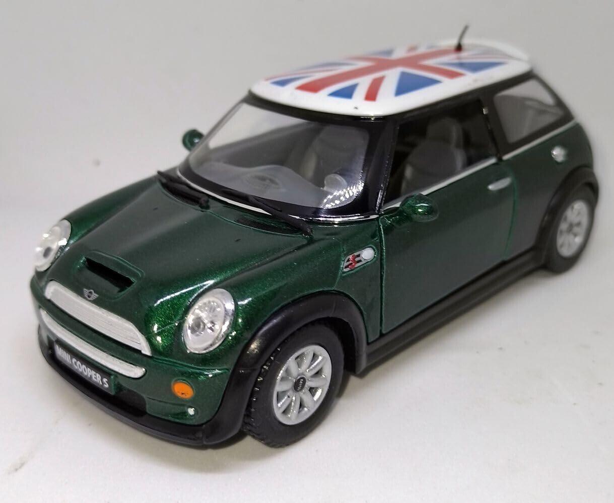 KiNSMART Mini Cooper S 5inch 1:28 Scale Die Cast Metal Model Toy Cars Green with British Flag
