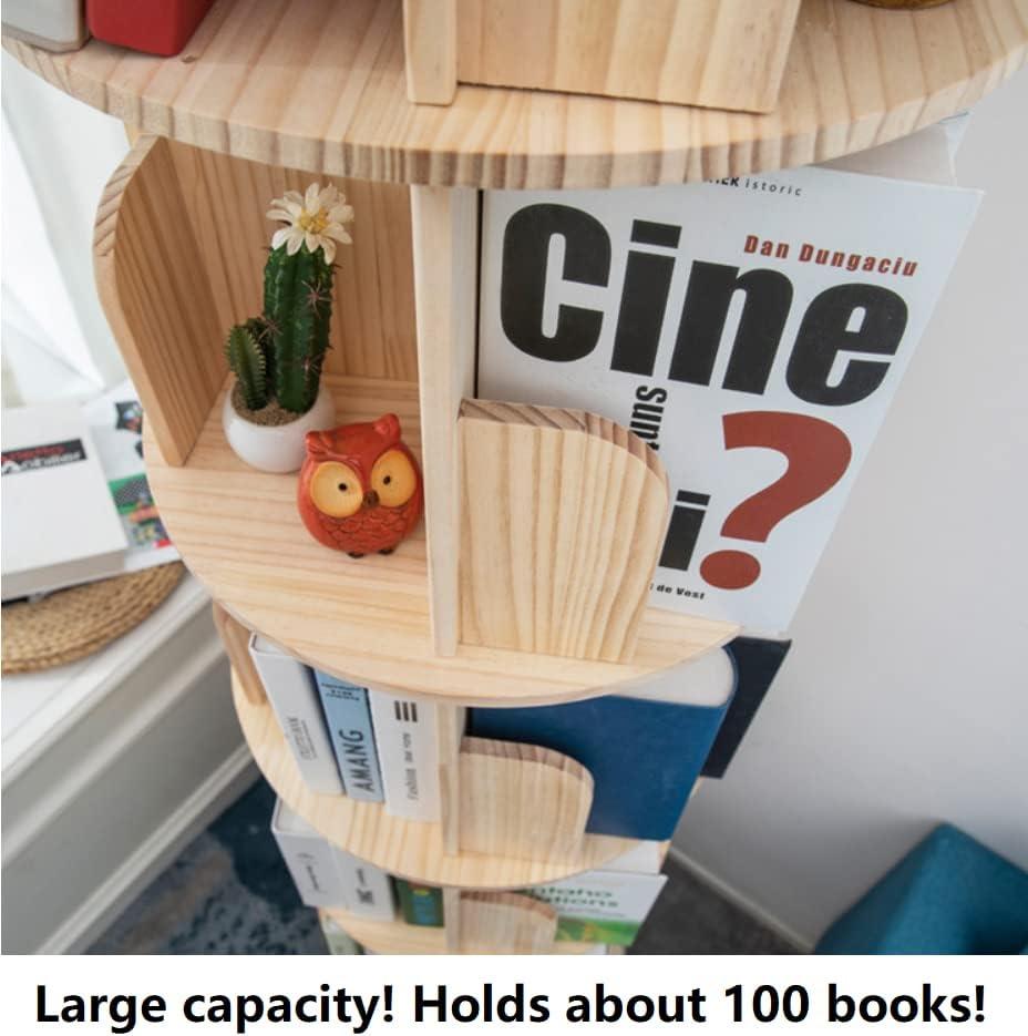 Pine Wood 4-Tier Rotating Kids Bookshelf Organizer