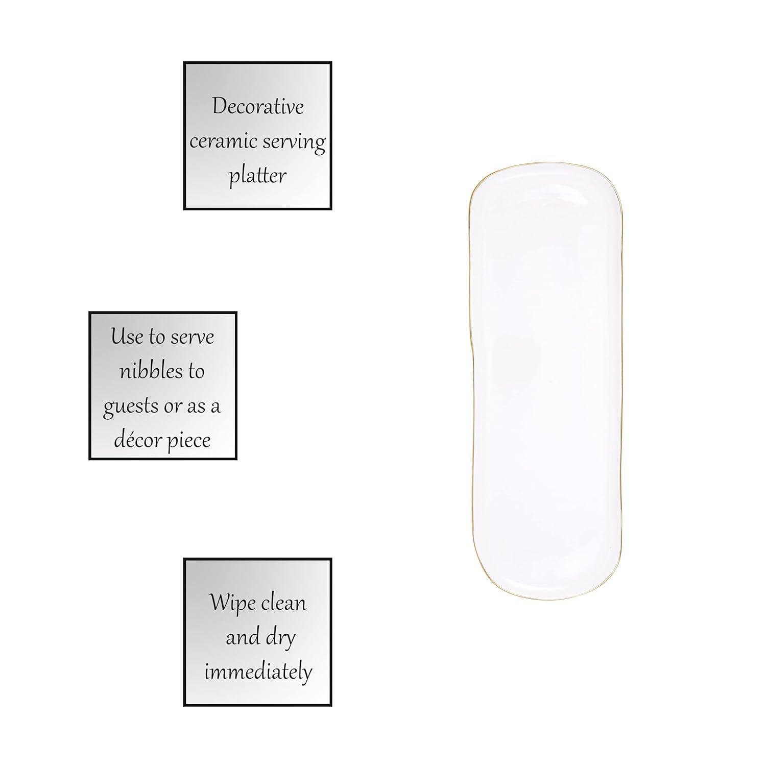 Santa Barbara Design Studio Table Sugar Ceramic Serving Platter, 5" x 14", White/Gold