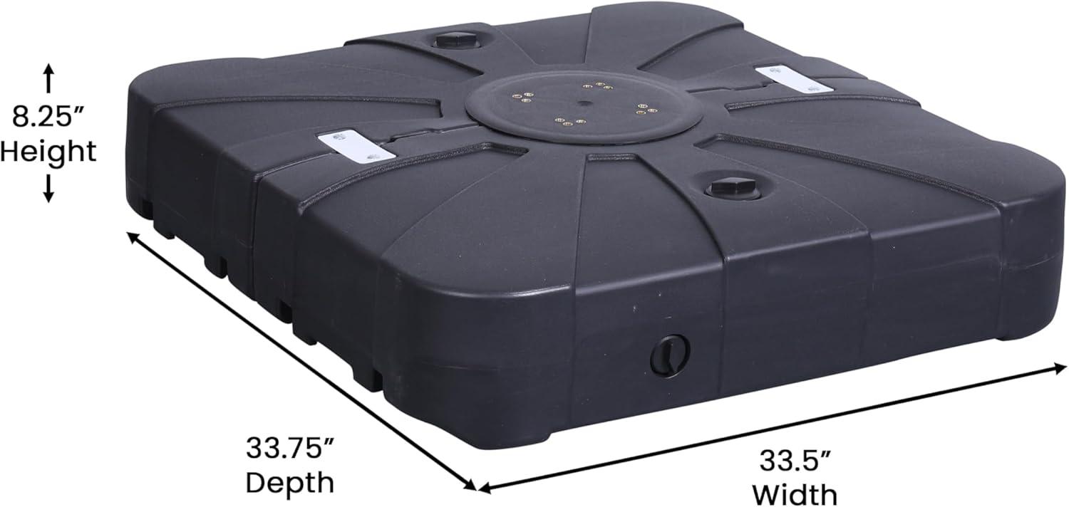 Flash Furniture Hank Heavy Duty Weather-Resistant Universal Offset Umbrella Base with Grooved Handles and Built-In Wheels in Black