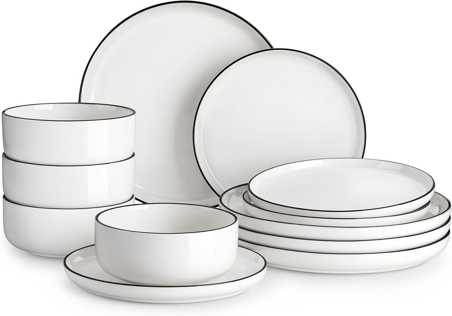 White Glossy Porcelain 12-Piece Dinnerware Set for 4