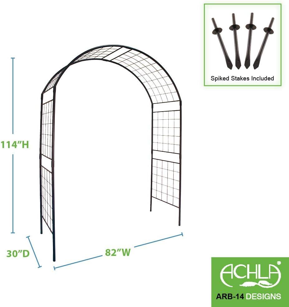 Achla Designs Elegant Handcrafted Monet II Wrought Iron Garden Arbor, 114.5 Inch Tall, Graphite Powder Coated Finish