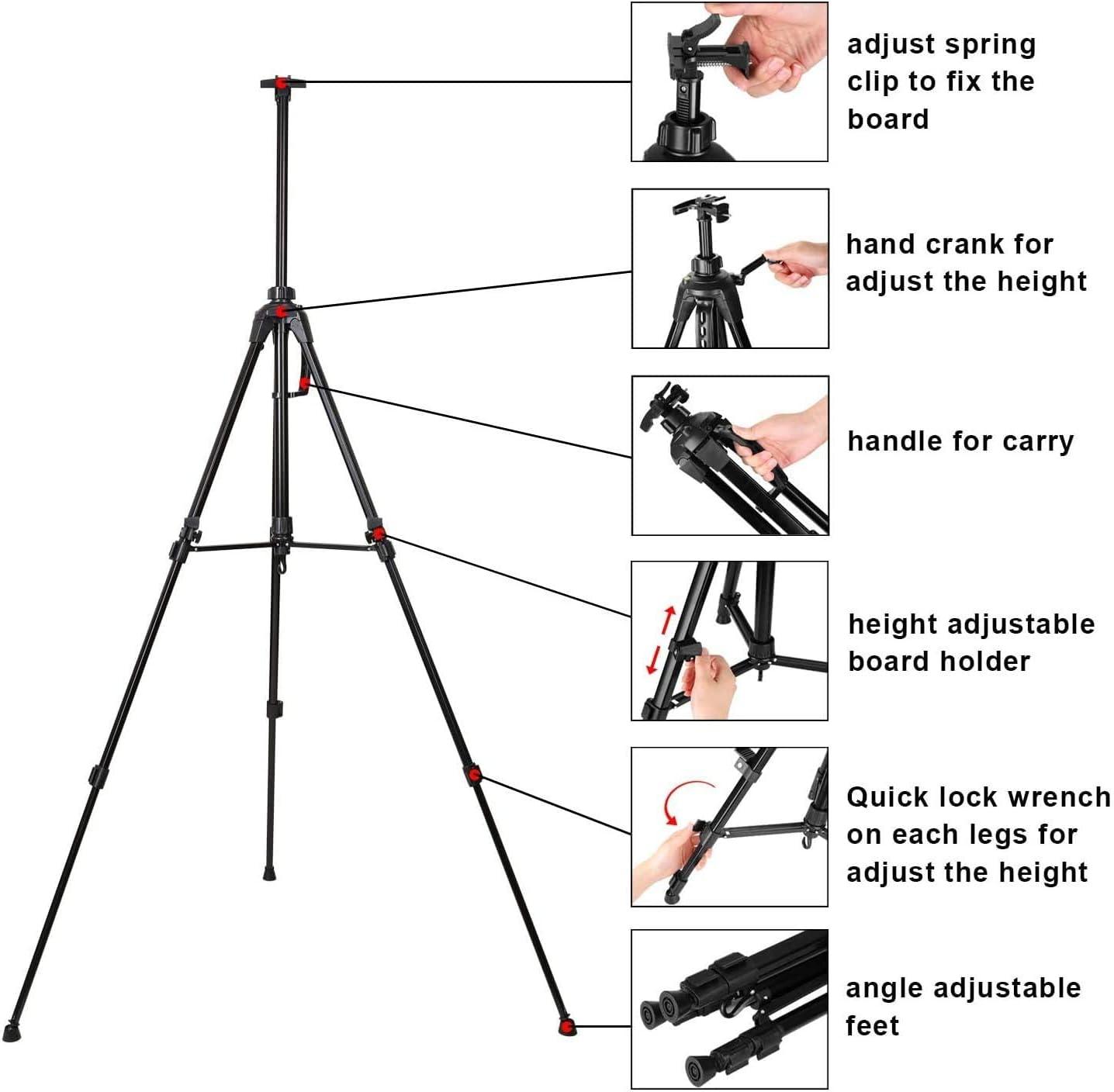 Easel Stand IMAGE Aluminum Metal Tripod Field Easel Adjustable Height 21 to 66 Inches Lightweight and Durable Artist Easel with Portable Bag for Floor/Table-Top Drawing and Displaying