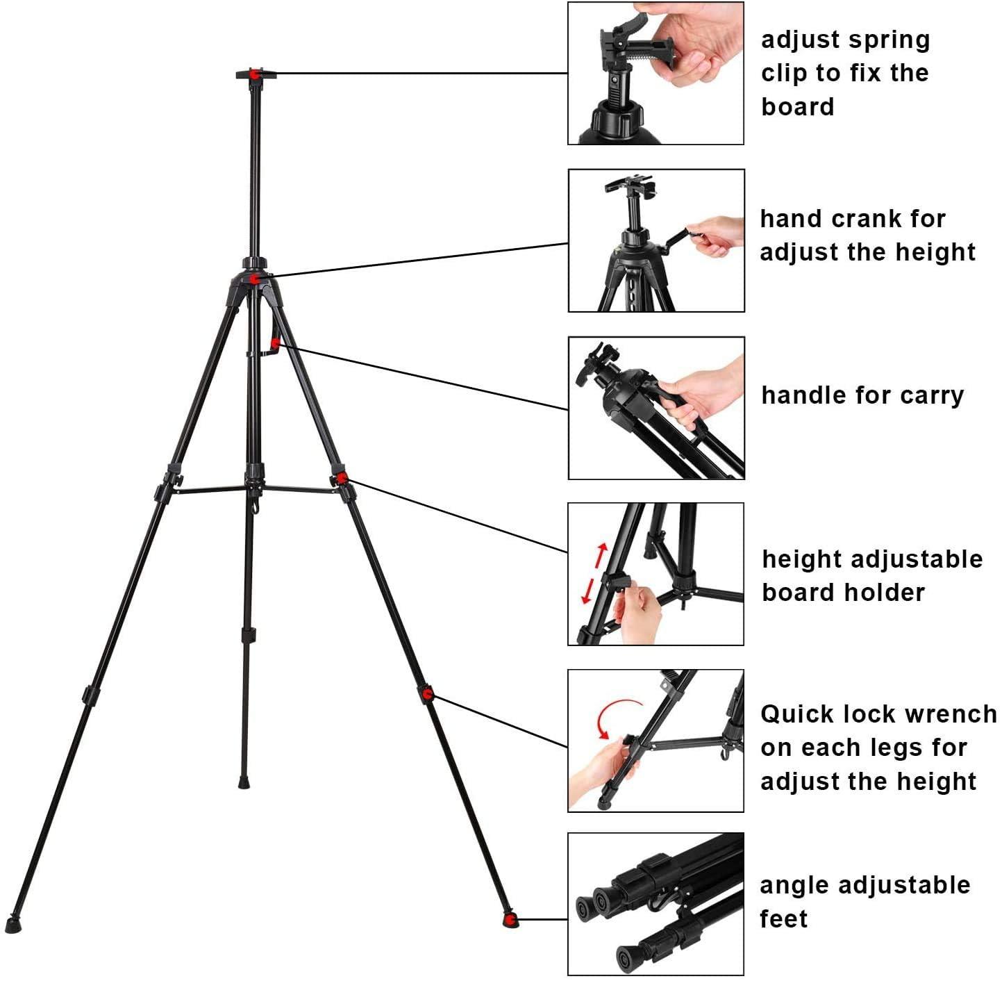 Easel Stand IMAGE Aluminum Metal Tripod Field Easel Adjustable Height 21 to 66 Inches Lightweight and Durable Artist Easel with Portable Bag for Floor/Table-Top Drawing and Displaying