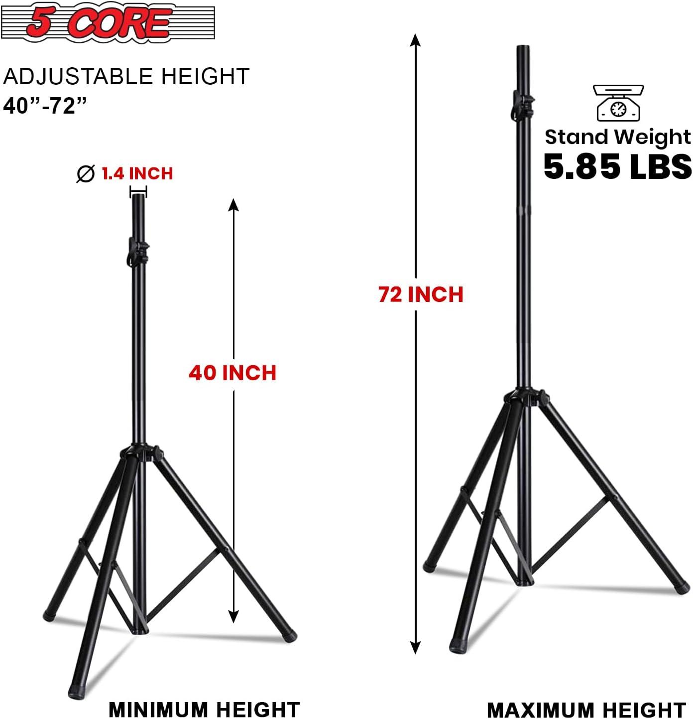 Inbox Zero 5 Core Speaker Stand Tripod Heavy Duty Adjustable Up to 72 Inch DJ Studio Monitor Stands Pole Mount