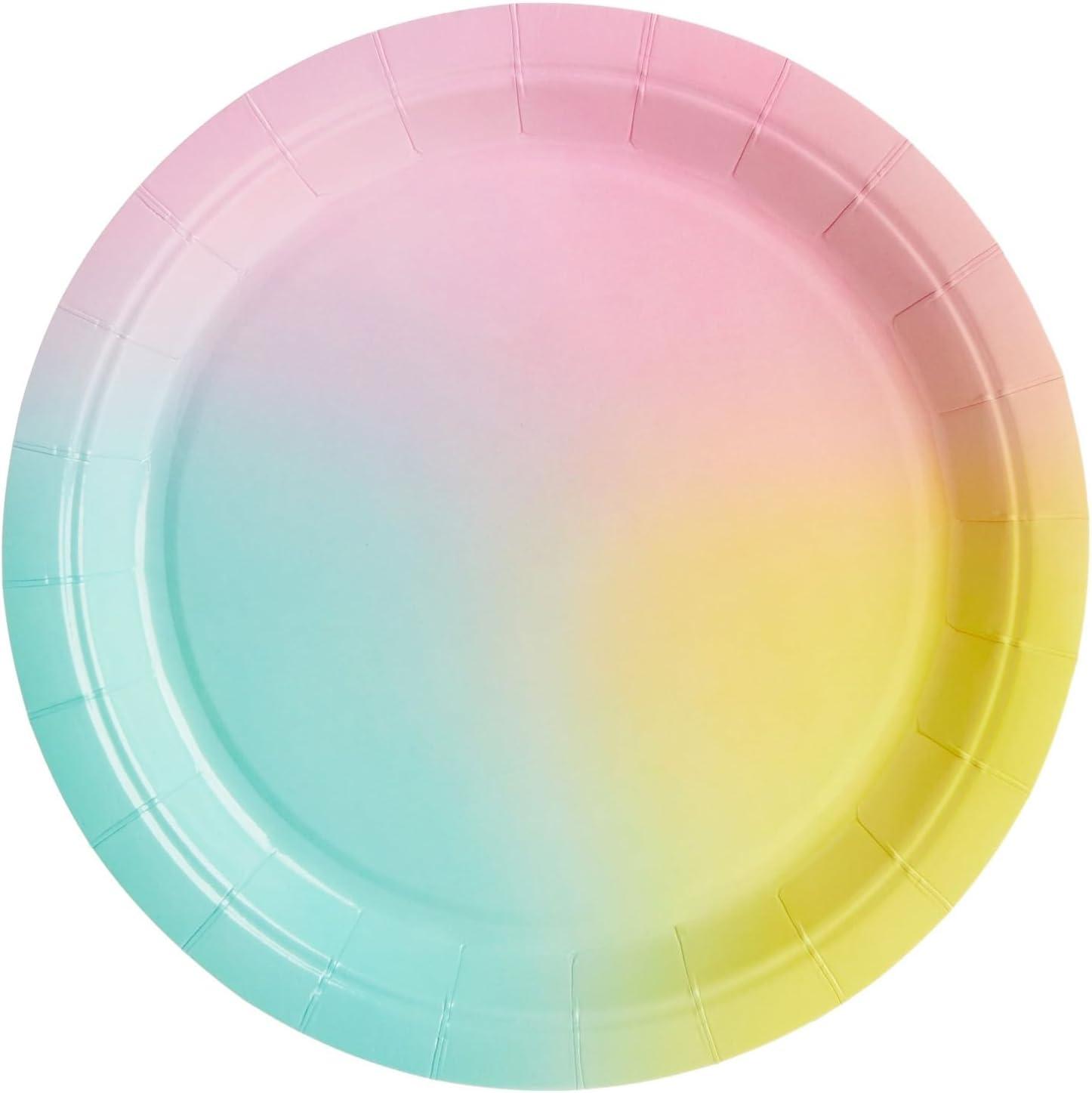 Blue Panda 80-Pack Pastel Rainbow Disposable Paper Plates 9" Birthday Party Supplies