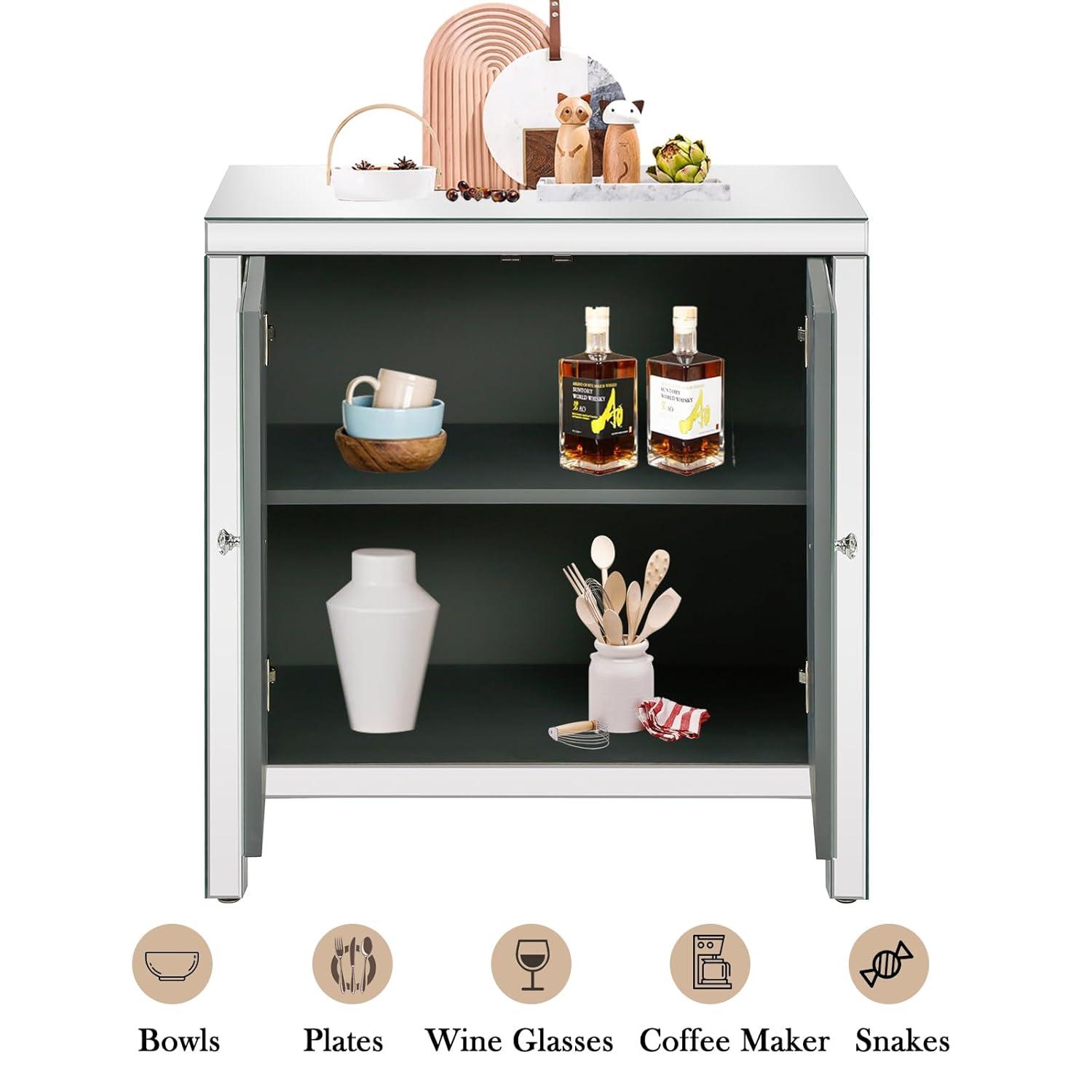 Storage Cabinet with Mirror Trim Living Room Dining Room Entryway Kitchen M Shape