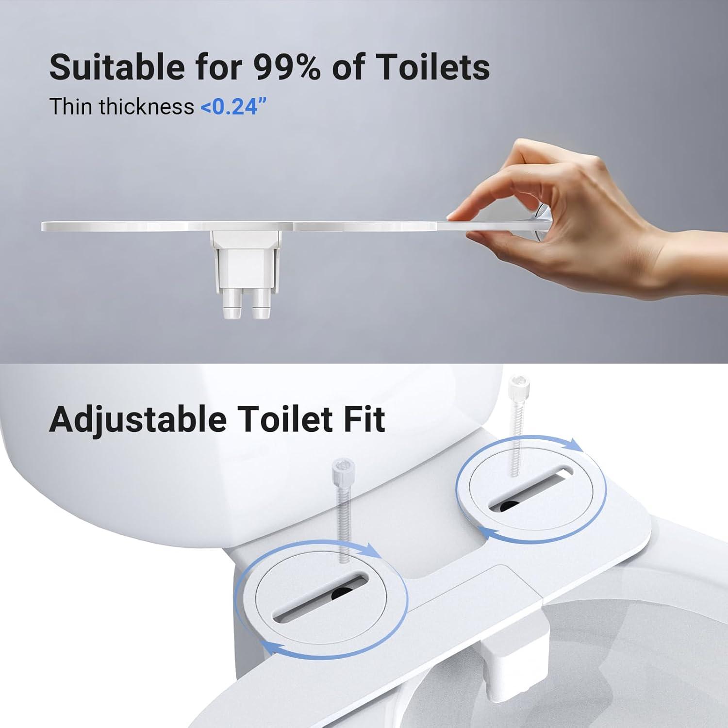 Bidet Attachment for Toilet, Dual Nozzle Bidet Toilet Seat, Non-Electric Ultra-Thin Bidets for Existing Toilets, Rear/Feminine Wash with Adjustable Water Pressure (Rose Gold)