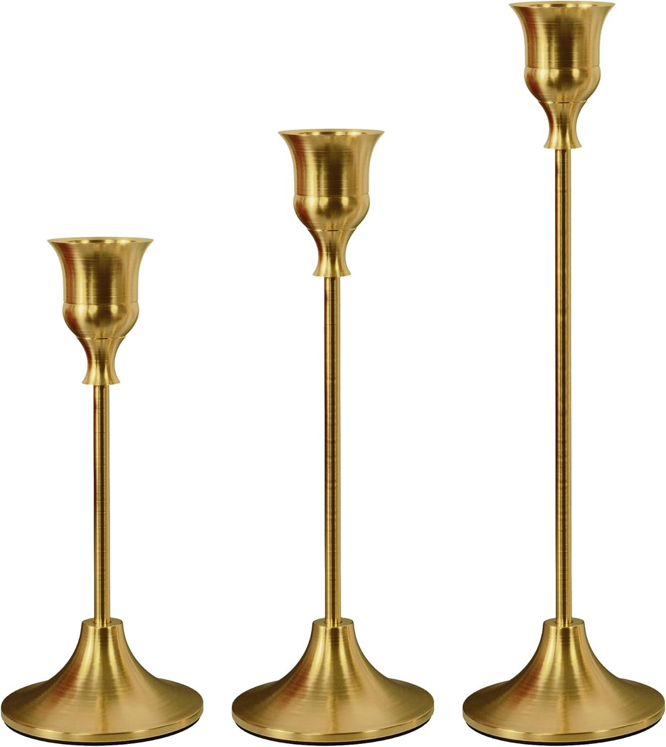 HSMQHJWE Christmas Decorations Set Of 3 Brass Gold Taper Candle Holders Bulk Vintage Candlestick Decorative Metal Candle Home Decor White outdoor christmas decorations yard