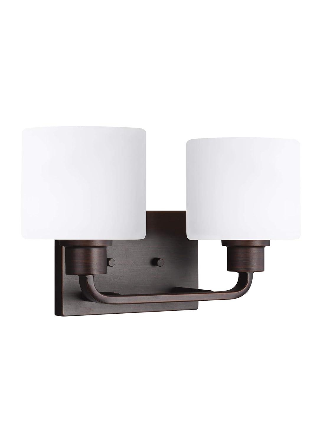 Canfield 14.25 in. 2-Light Burnt Sienna Minimalist Modern Wall Bathroom Vanity Light with Etched White Glass Shades