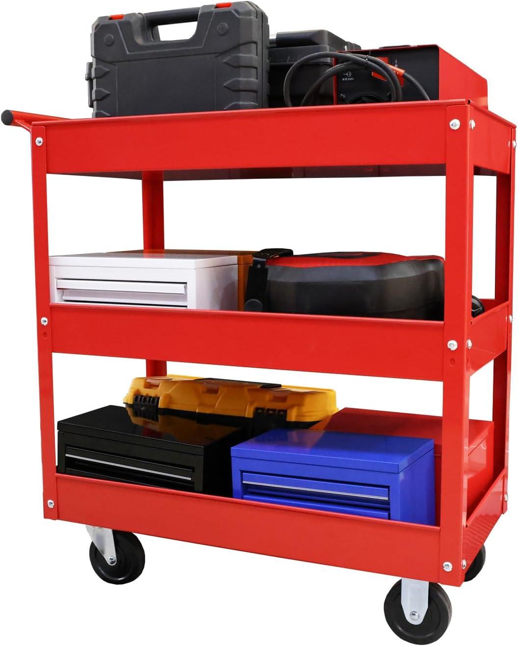 Red Heavy Duty 3-Tier Steel Utility Cart with Wheels