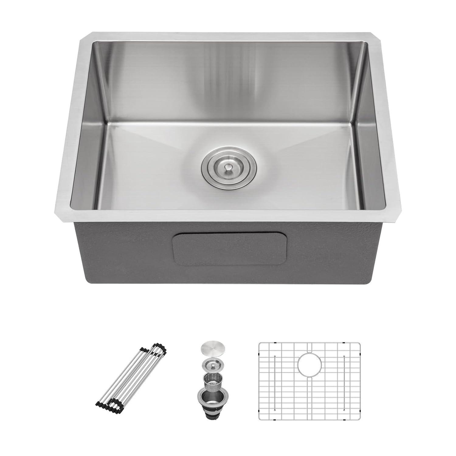 Sarlai 23 Bar Sink Stainless Steel - 23" x 18" Undermount Kitchen Sink Single Bowl 16 Gauge Stainless Steel RV Camper Wet Bar Prep Sink Basin