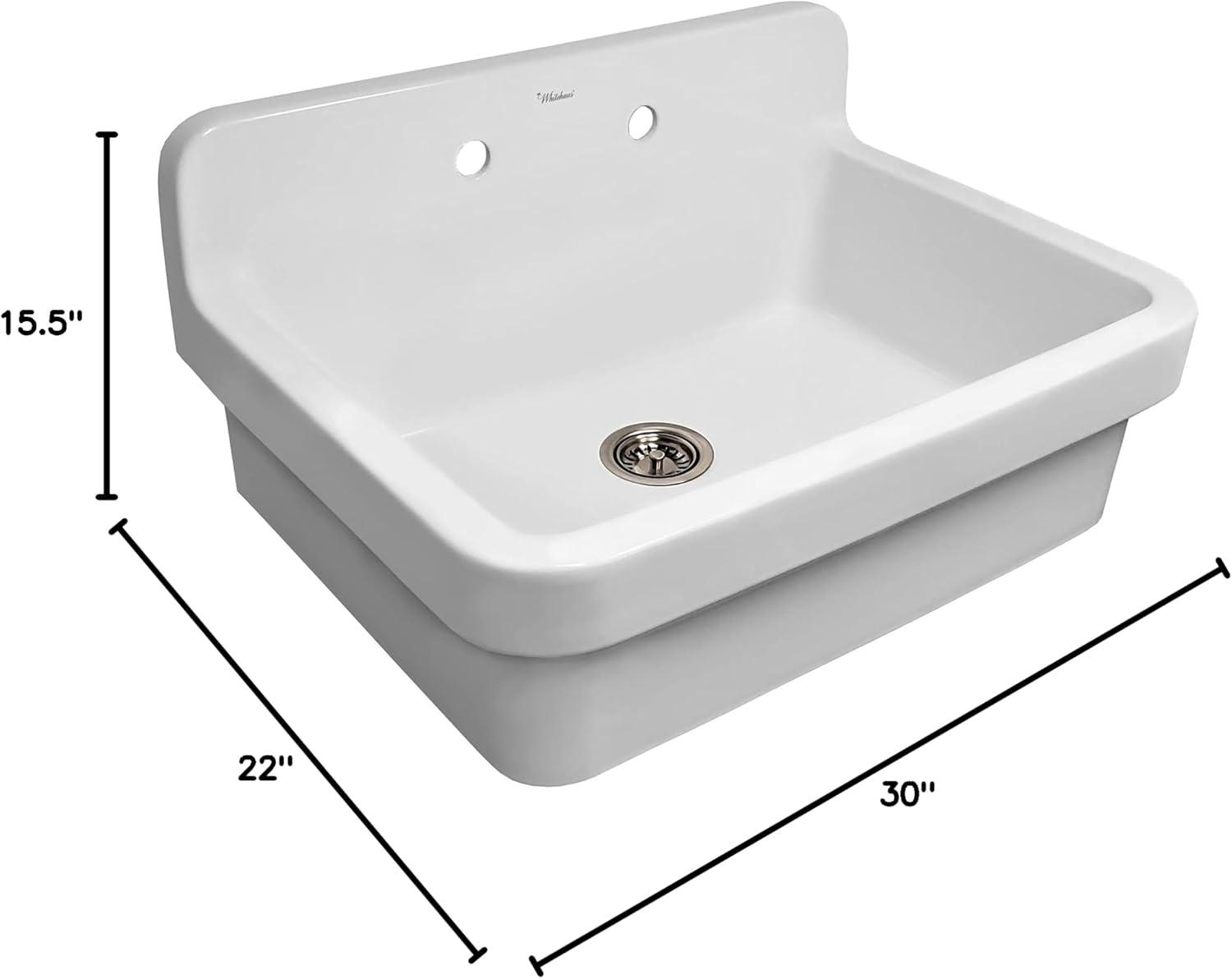 Whitehaus Collection 30" Front Apron Fireclay Kitchen Sink with High Back Splash & Faucet Drilling