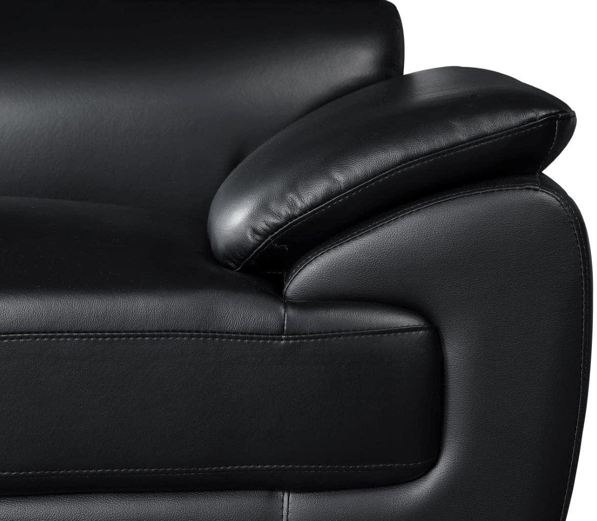 Black Leather Modern Accent Chair with Adjustable Headrests