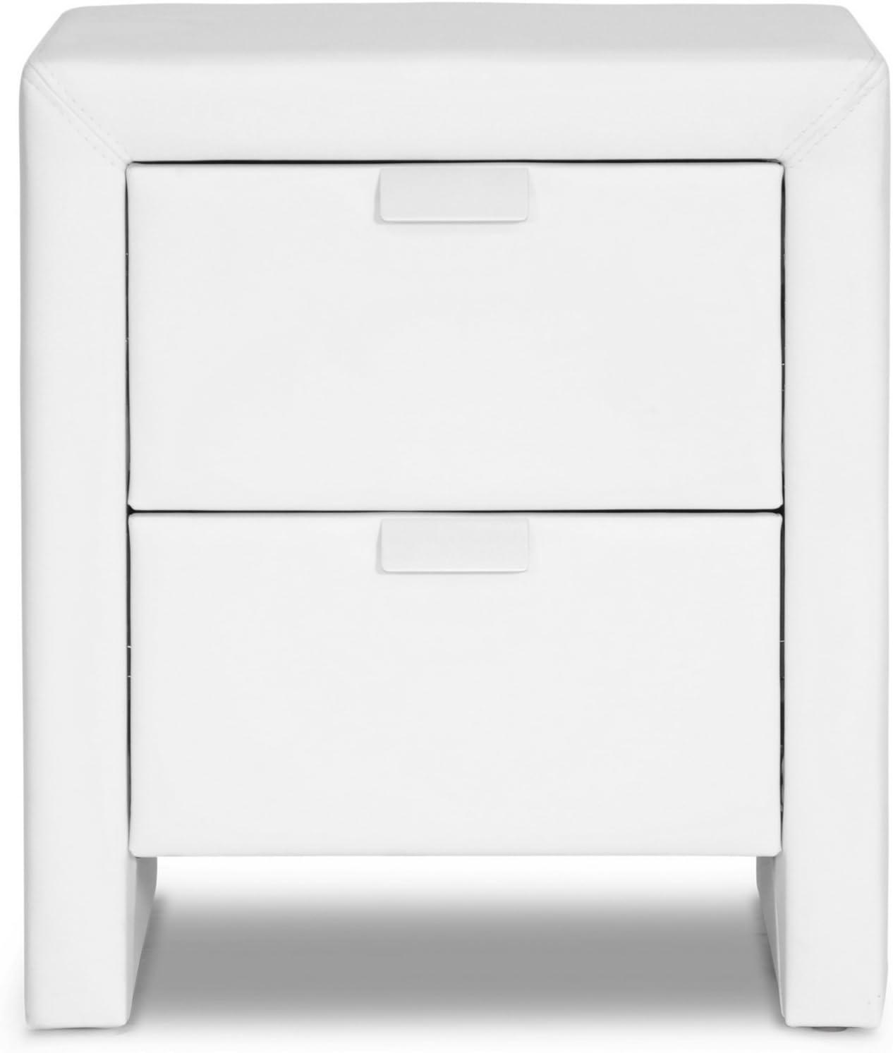 Sleek White Faux Leather 2-Drawer Contemporary Nightstand