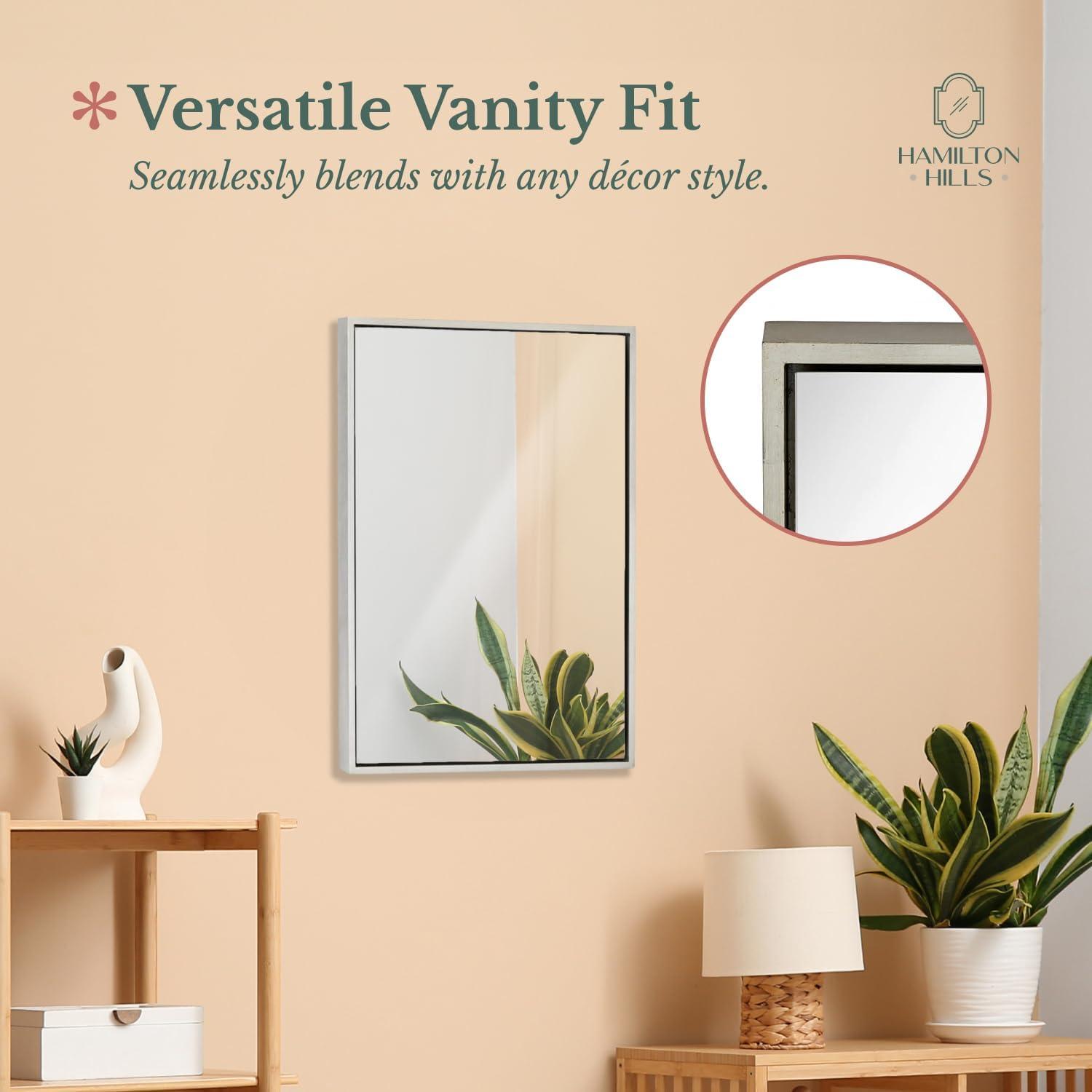 Hamilton Hills 24x36"" Brushed Silver Wall Mirror | Rectangular Metal Frame Vanity Glass
