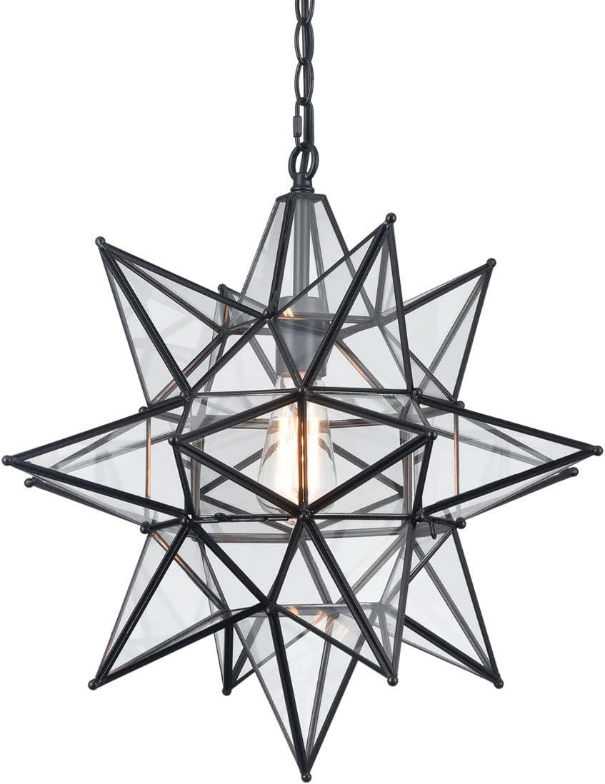 Geometric Black and Clear Glass Star Pendant Light