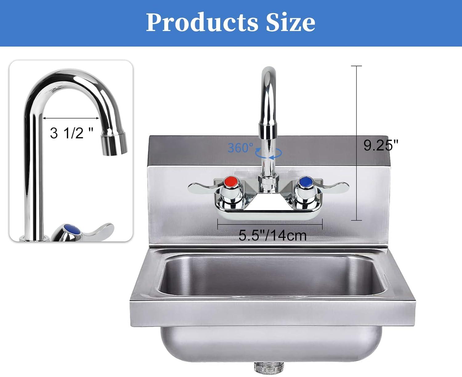 KWODE 4 Inch Center Commercial Hand Sink Faucet with 3-1/2”Gooseneck Spout, Dual Lever Handle Wall Mount Kitchen Sink Faucet, Brass Constructed, Chrome