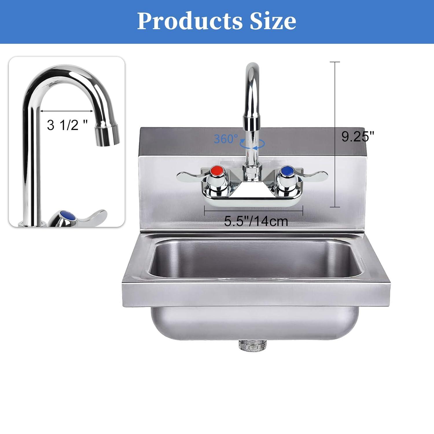 KWODE 4 Inch Center Commercial Hand Sink Faucet with 3-1/2”Gooseneck Spout, Dual Lever Handle Wall Mount Kitchen Sink Faucet, Brass Constructed, Chrome